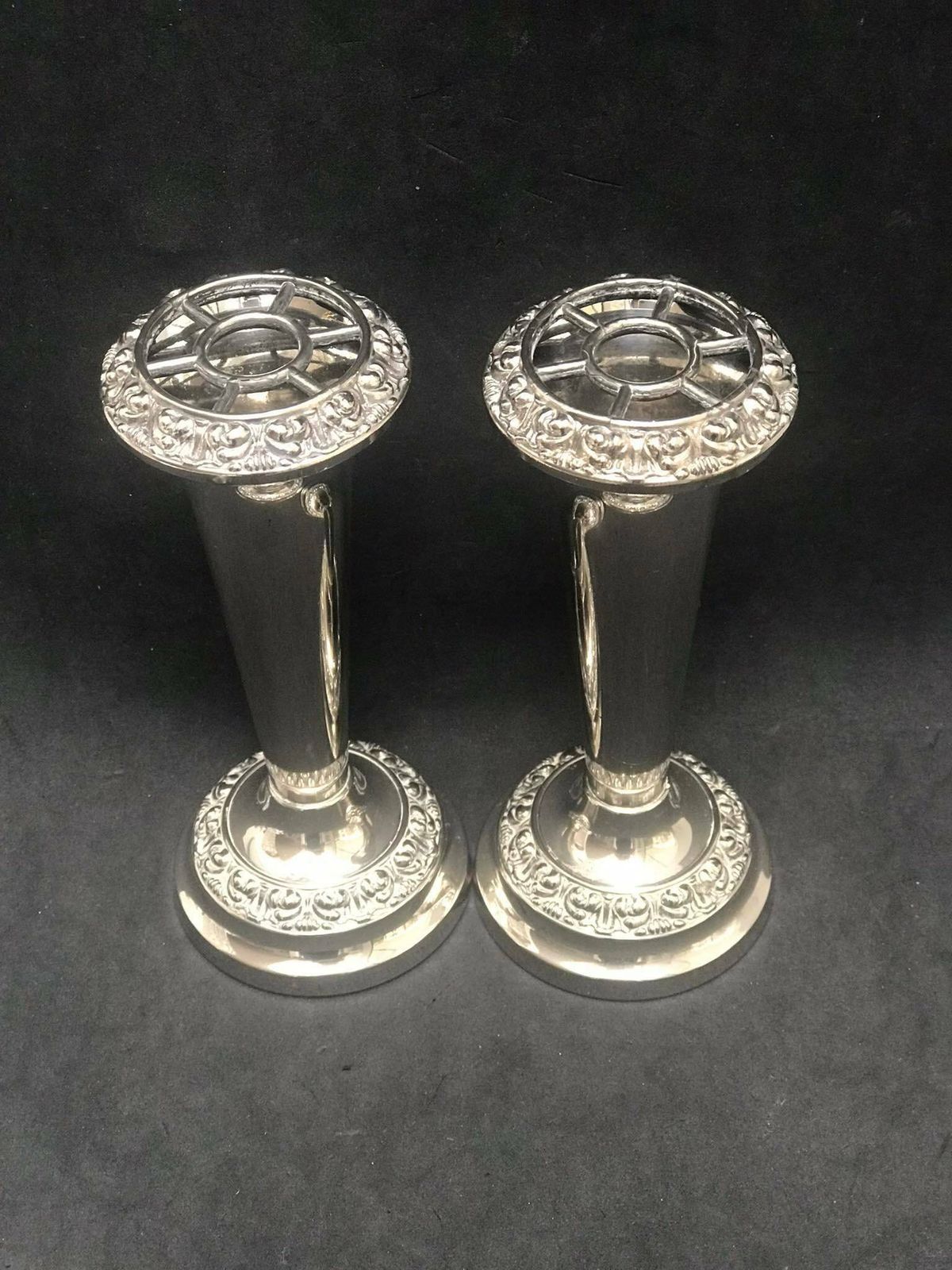 Pair Silver Plated Bud Fluted Vases English Soliflor, Trumpet Vases One Flower Gift For Her Hostess Gift Posy Holder photo for sale
