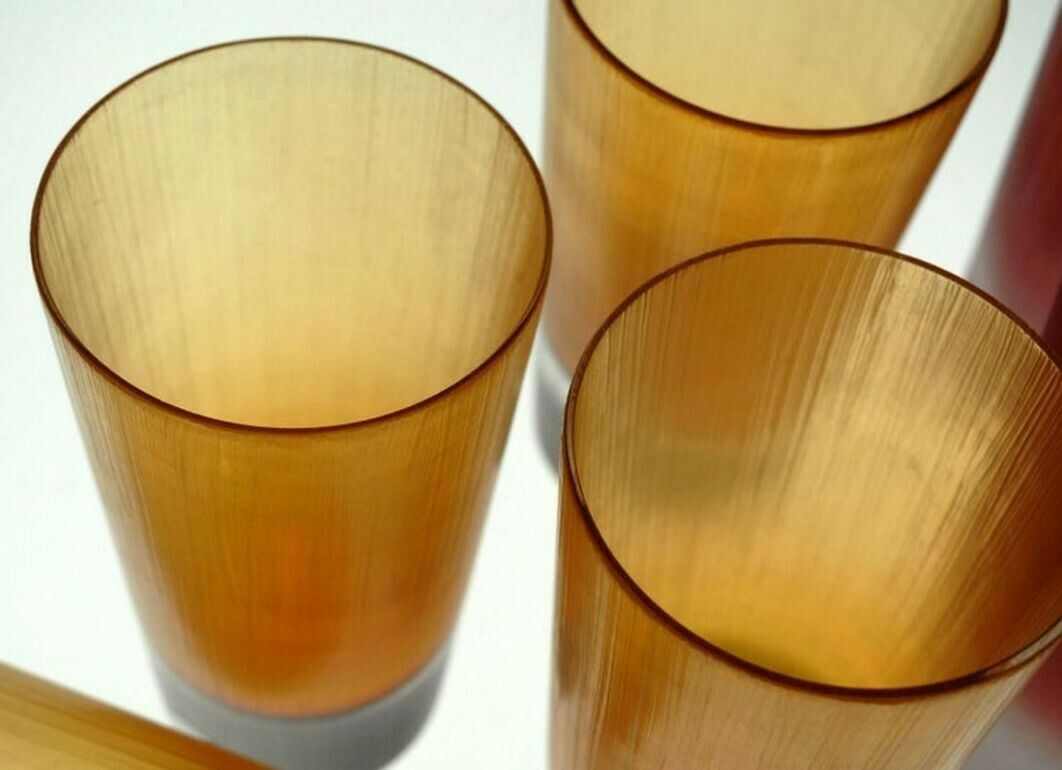 Cenedese, 8 Tumblers Red Or Amber, Incisi Velati Heavy Sommerso Murano Glass photo buy