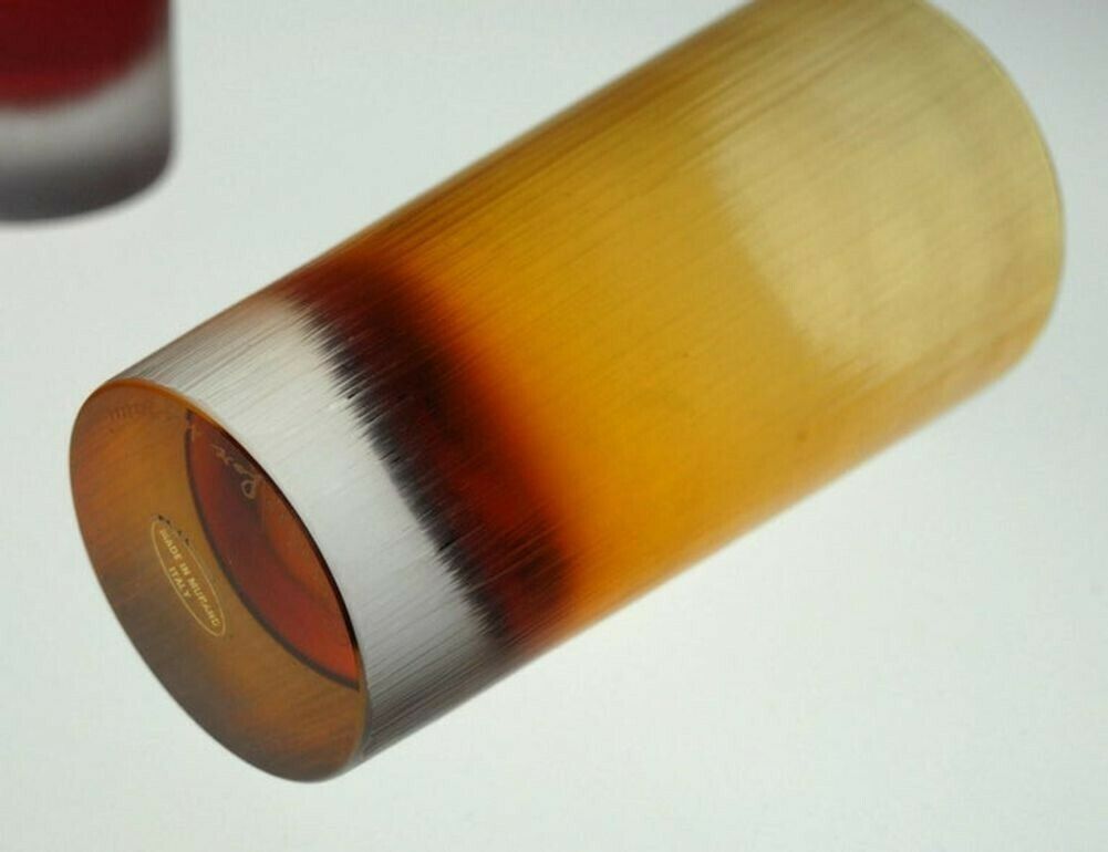 photo for sale Cenedese, 8 Tumblers Red Or Amber, Incisi Velati Heavy Sommerso Murano Glass
