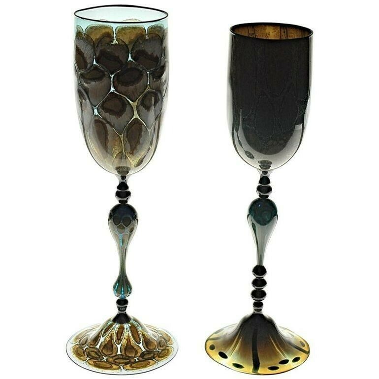 Igor Balbi Murano Pauly Venice Pair Of Turtoise Murano Glass Goblets