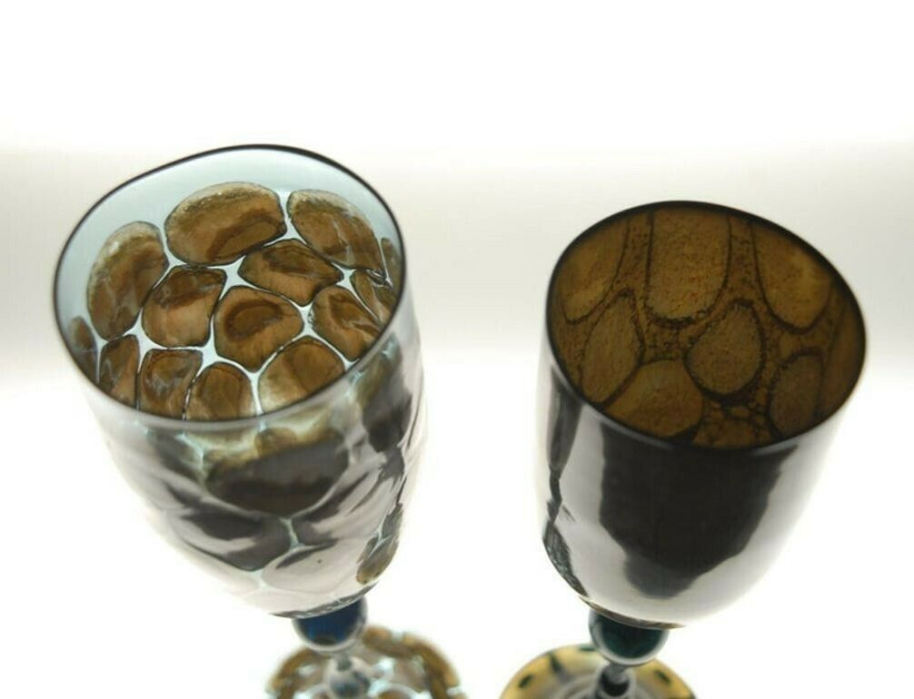 Igor Balbi Murano Pauly Venice Pair Of Turtoise Murano Glass Goblets photo for sale