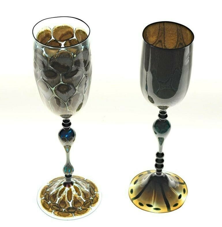 Igor Balbi Murano Pauly Venice Pair Of Turtoise Murano Glass Goblets photo Home Decor
