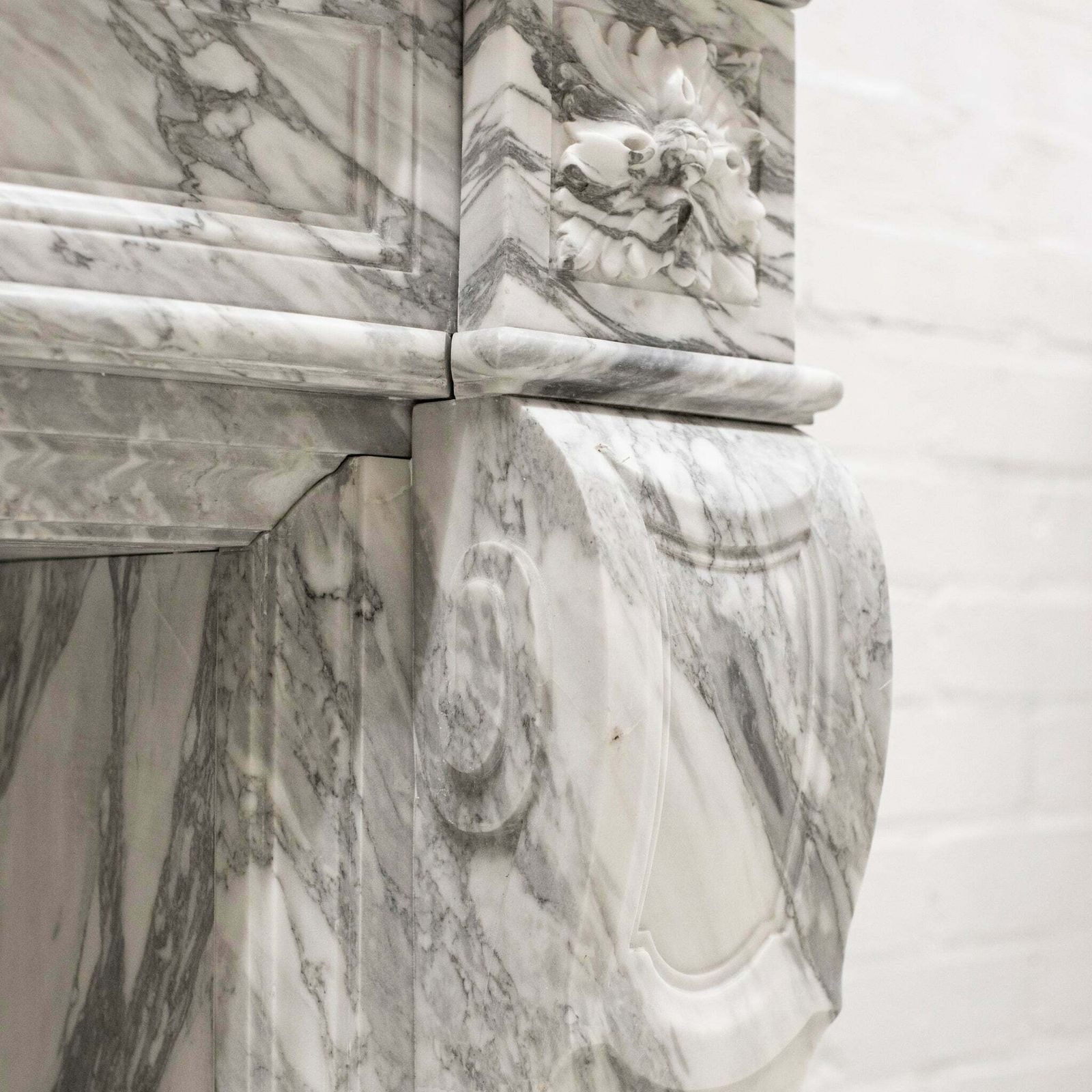 Louis XVI Style Italian Arabescato Marble Fireplace photo furniture