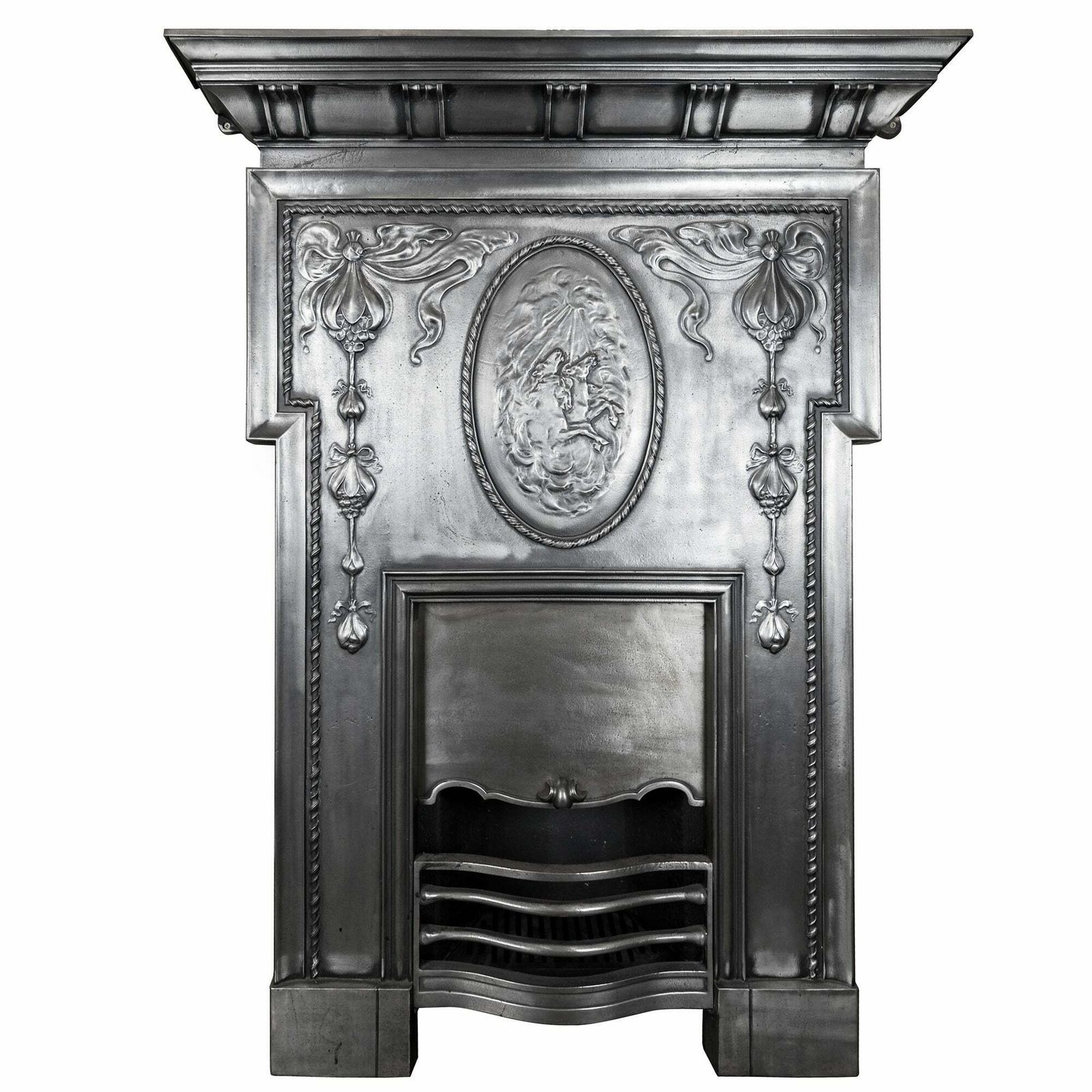 Antique Edwardian Polished Cast Iron Combination Fireplace