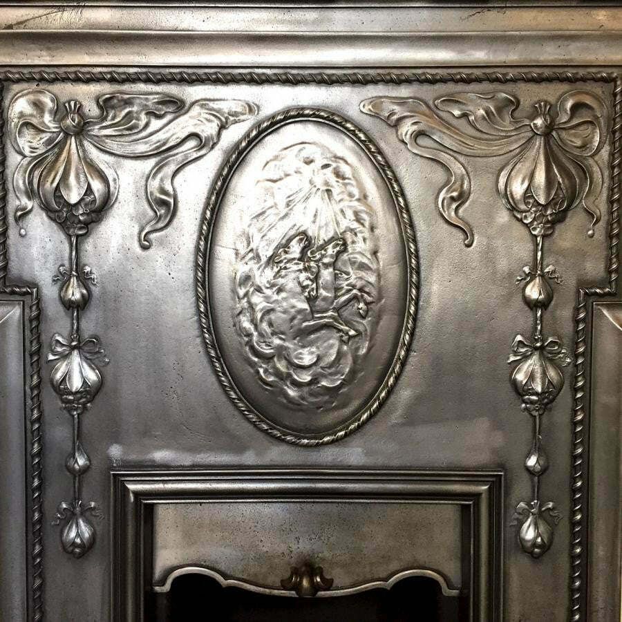 Antique Edwardian Polished Cast Iron Combination Fireplace photo 1680.0
