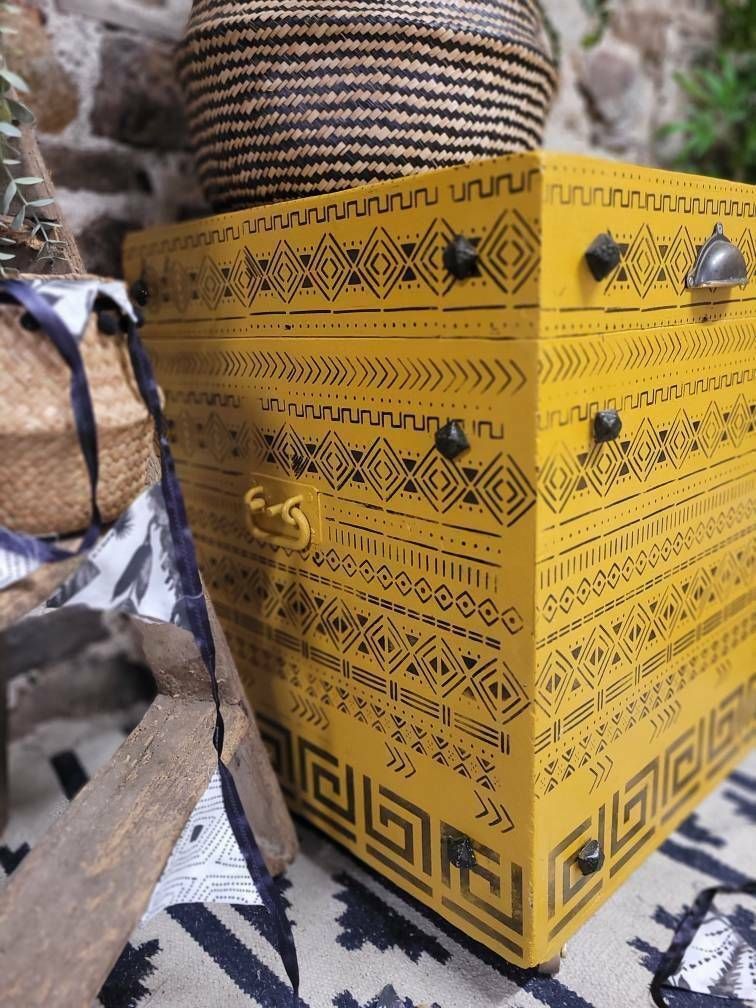 photo furniture Commission Item Wooden Painted Storage Chest Mustard Yellow, 1960s