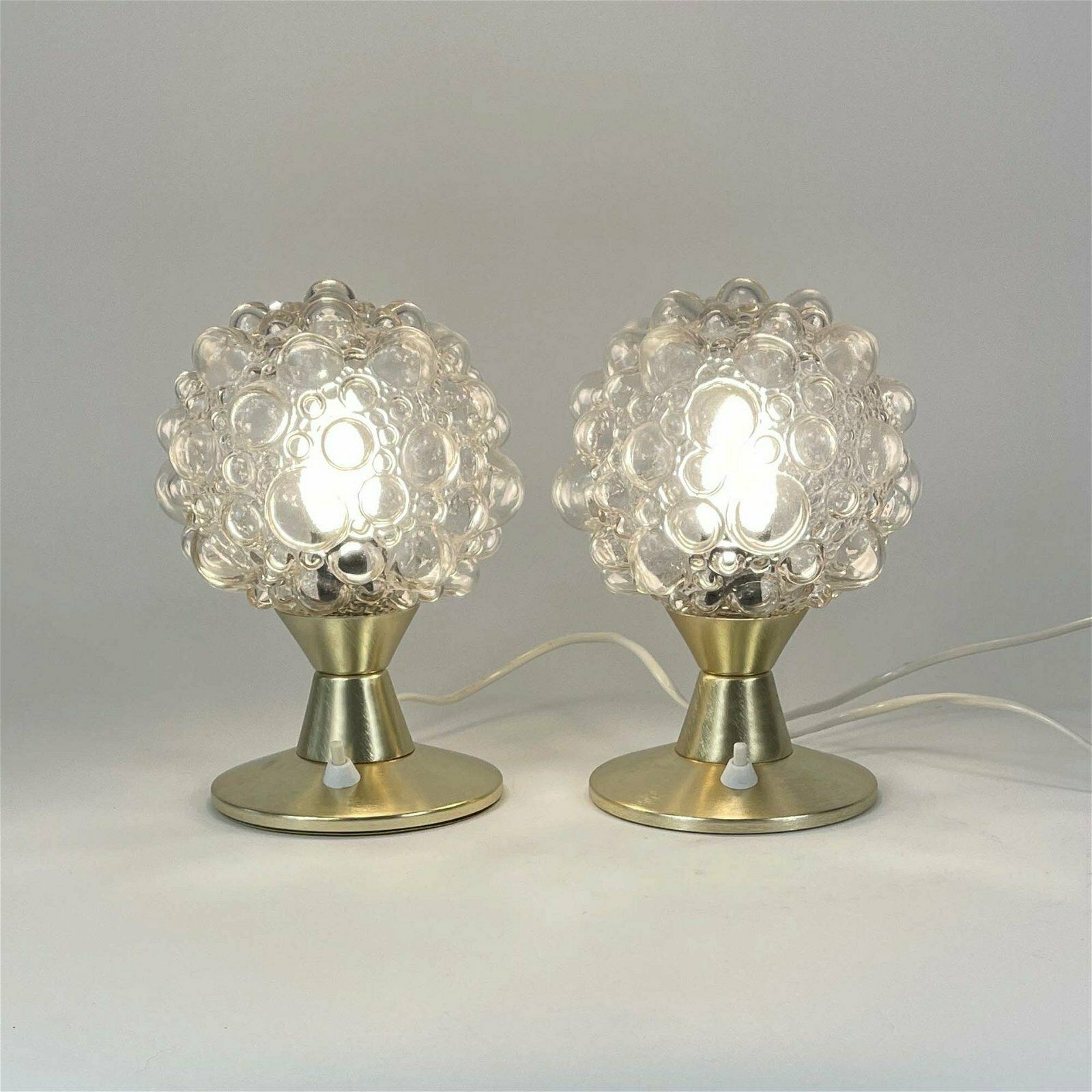 Bubble Glass & Aluminium Table Lamps, Set Of 2, Germany 1960s photo vintage