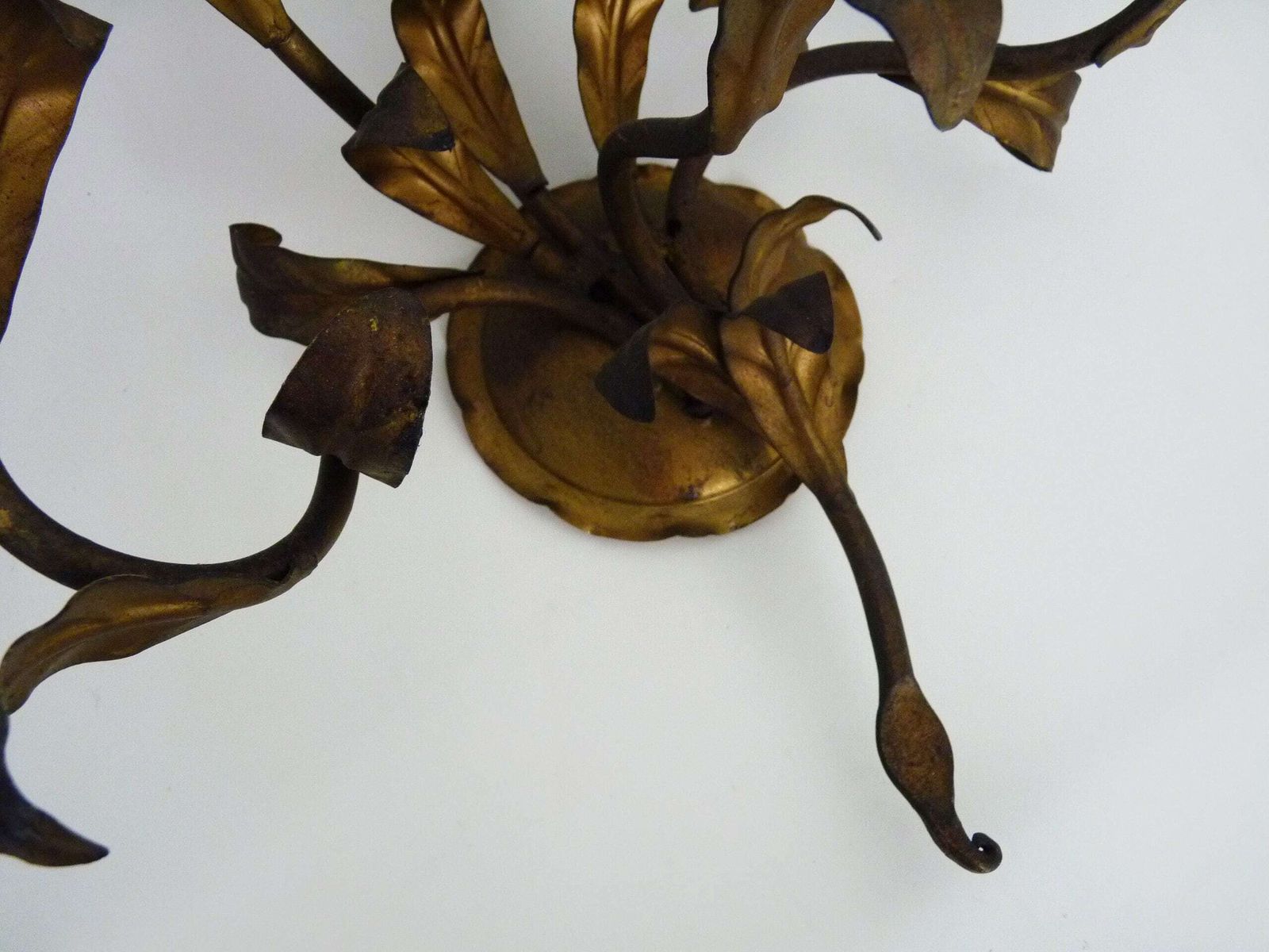 Magnificent Pair Of Vintage Italian Wall Lights In Gilded Metal, Glass Pendants. photo vintage