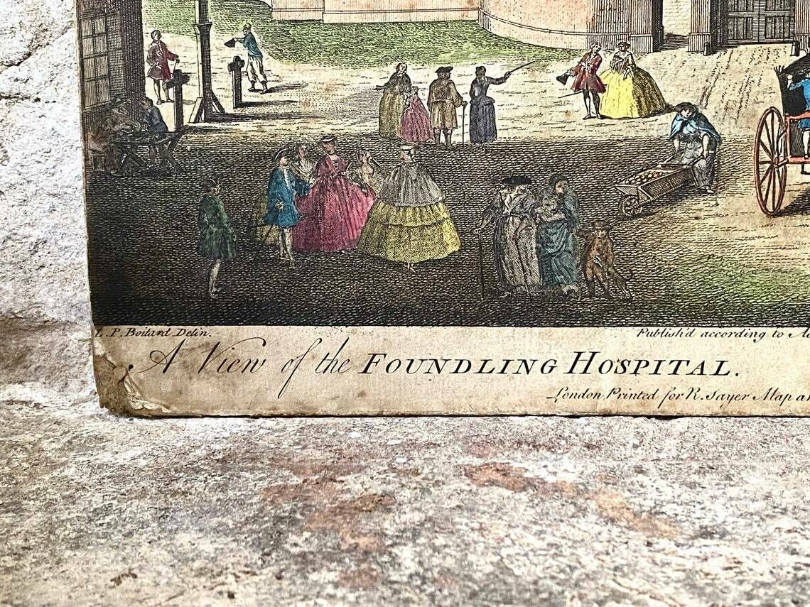 Antique Print Robert Sayer "A View Of The Foundling Hospital" London C1750s photo vinterior