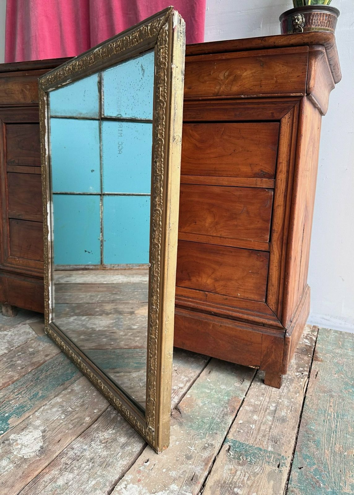 Beautiful Antique Mercury Plate French Gilt Mirror Dating C.1800 photo buy