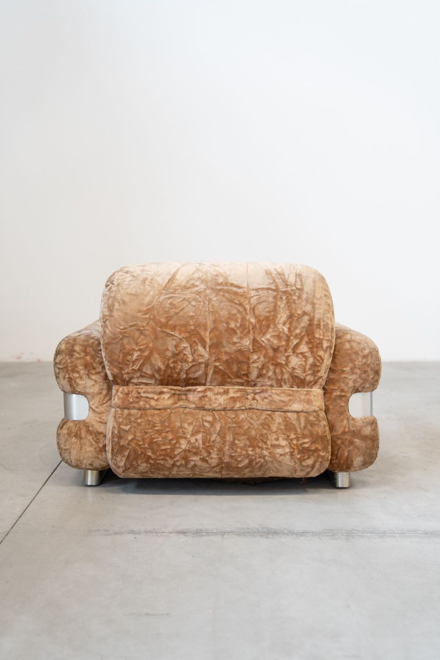 Piazzesi Style Chenille Armchair With Brushed Aluminum Profiles   70s photo Furniture