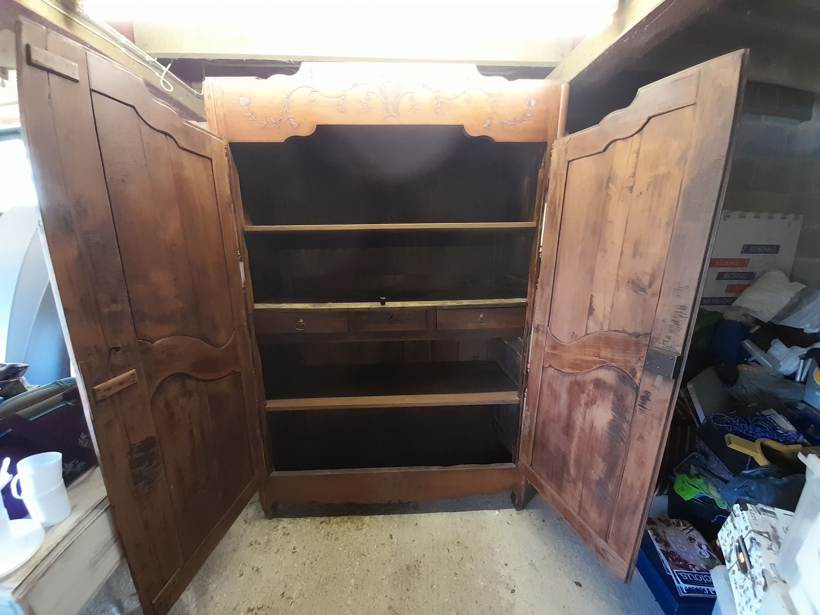 French Antique Cherry Wood Louis XV Amoire Wardrobe photo for sale
