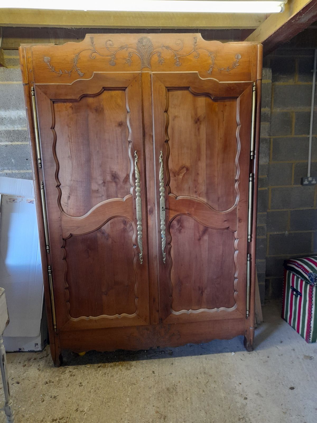 French Antique Cherry Wood Louis XV Amoire Wardrobe