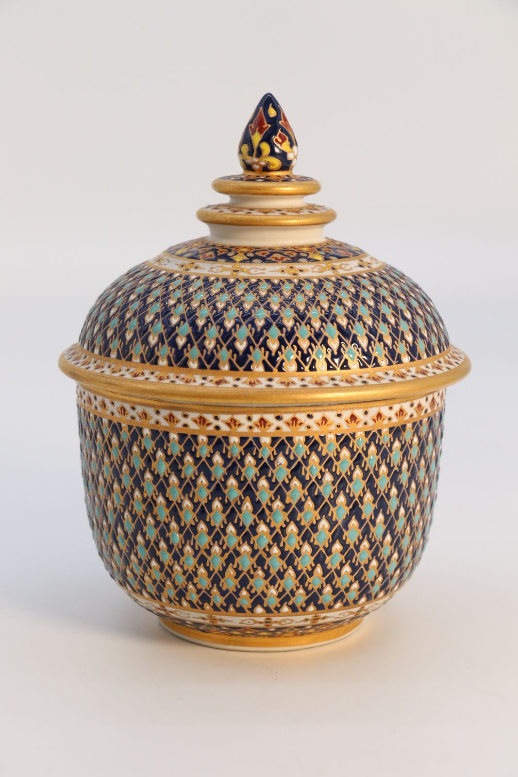 A Fine Asian Siam Pottery Gilt And Enamelled Lidded Jar Circa 1920 photo furniture