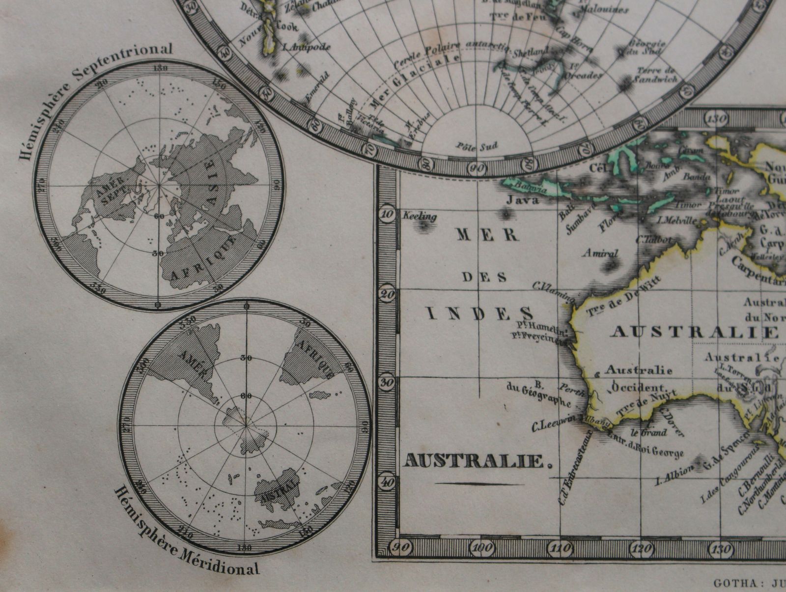 Mappemonde En Deux Hemisheres By Justus Perthes C1862 photo Art