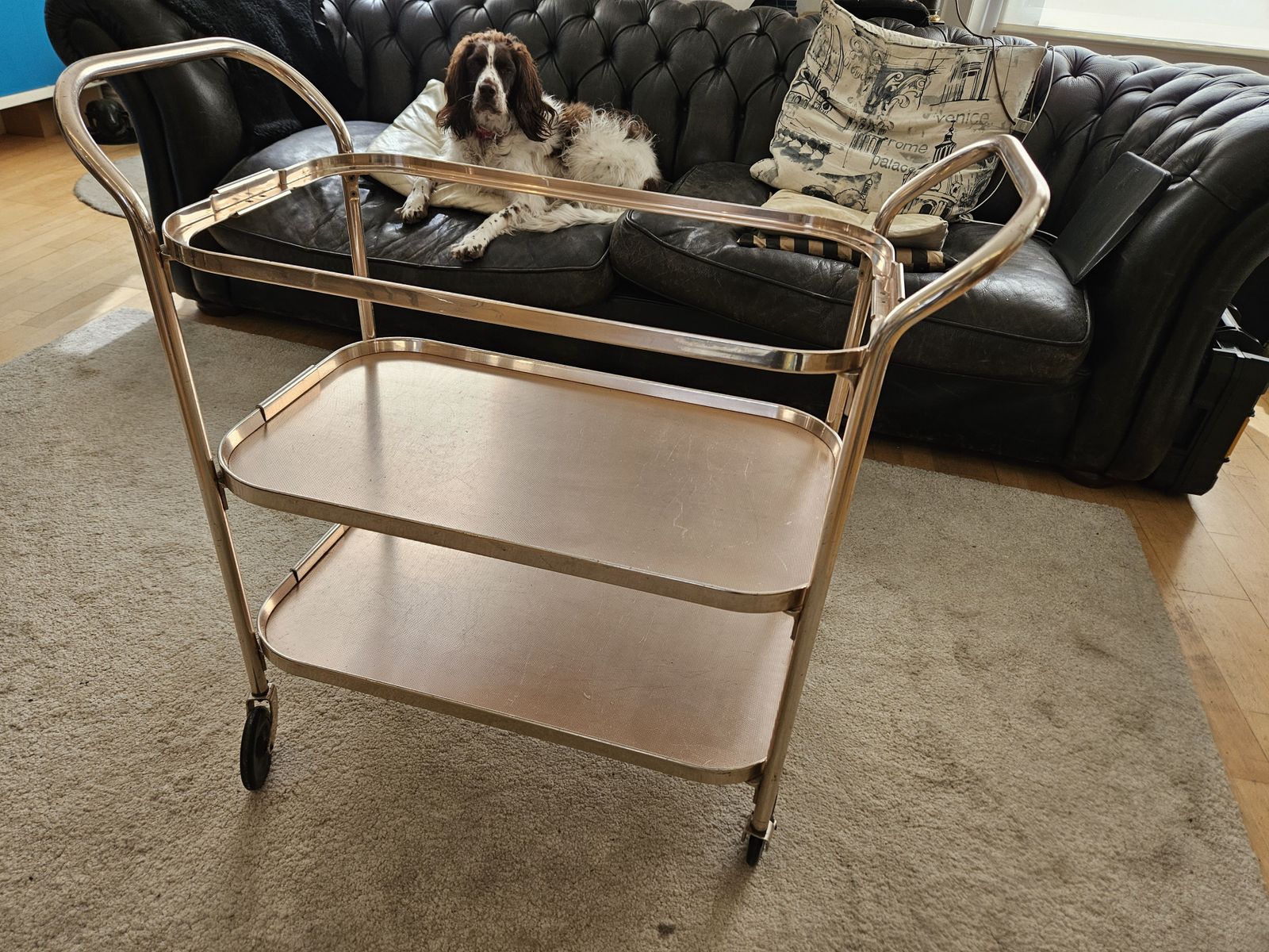 Vintage Pink Anodised Trolley | Plyware | 3 Shelves | Lift Out Upper Section | Excellent photo furniture