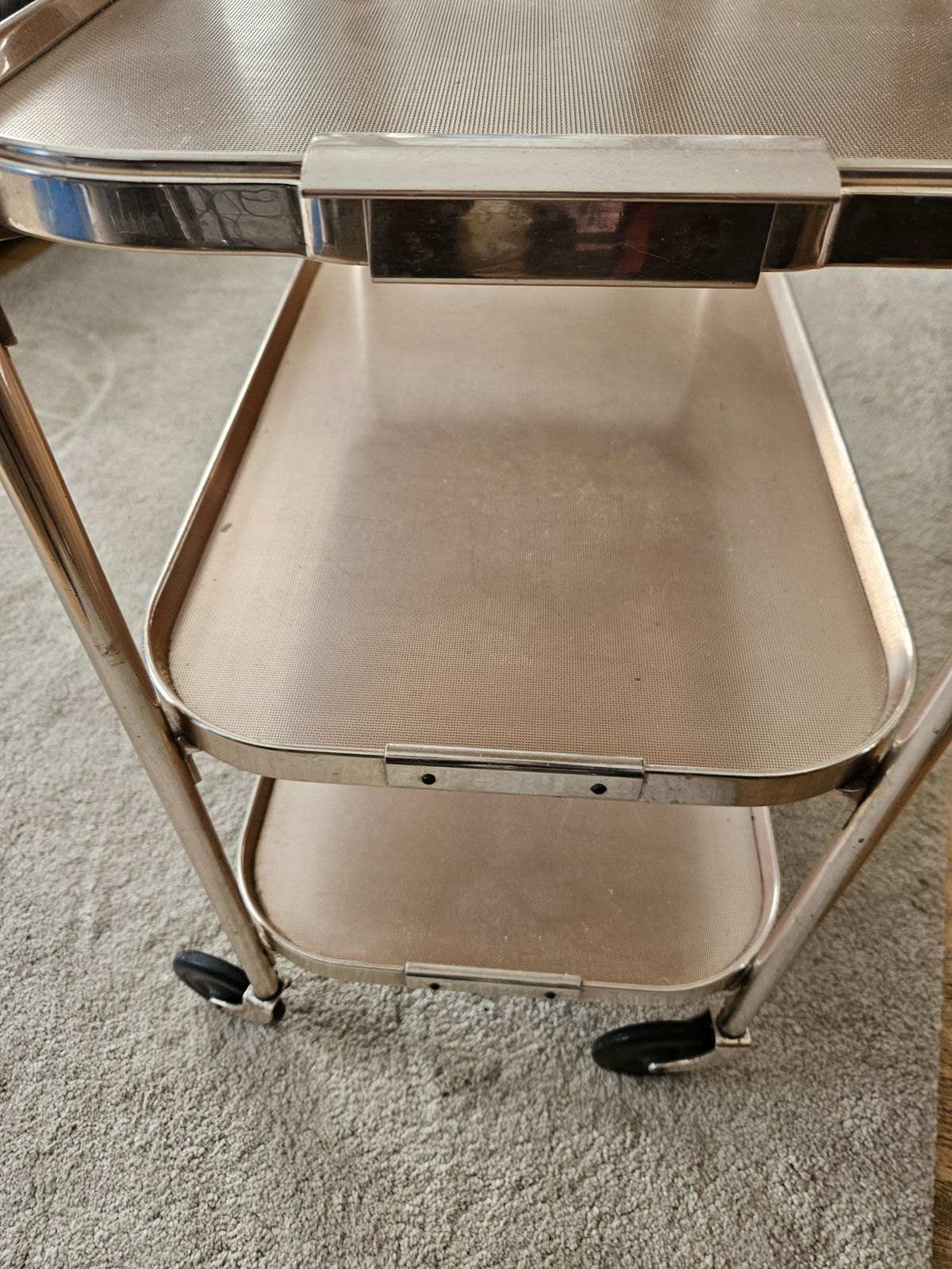 Vintage Pink Anodised Trolley | Plyware | 3 Shelves | Lift Out Upper Section | Excellent photo for sale
