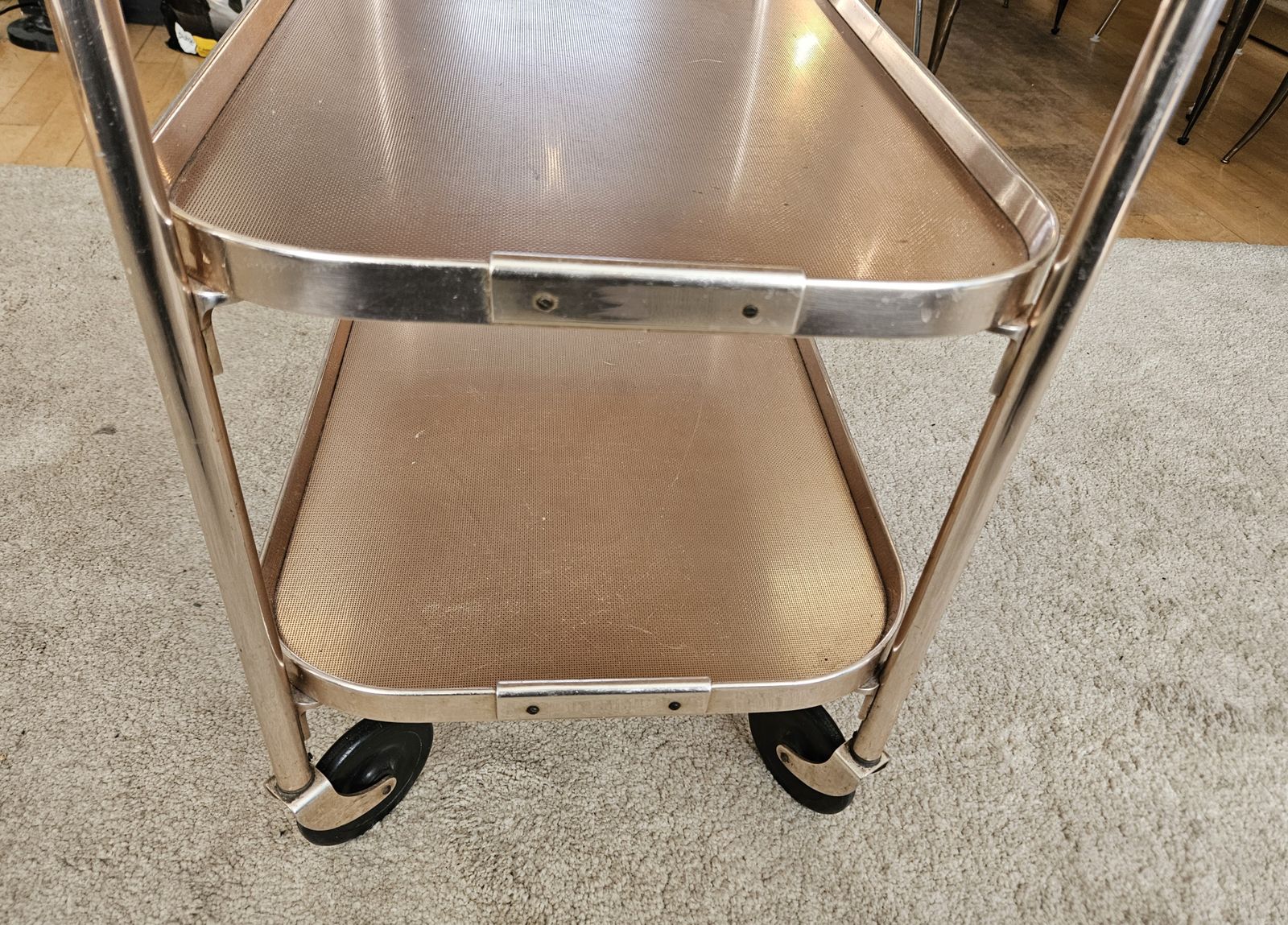Vintage Pink Anodised Trolley | Plyware | 3 Shelves | Lift Out Upper Section | Excellent photo vinterior