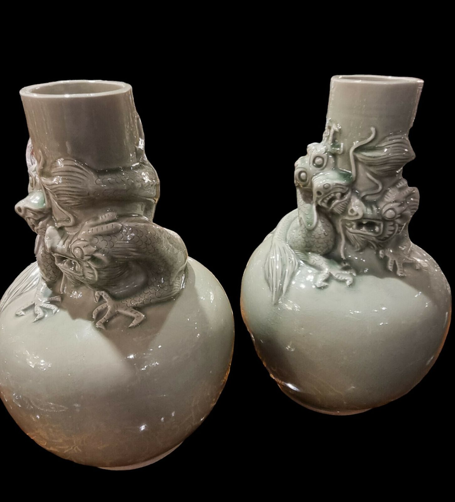Pair Of  Large Vintage Chinese Celadon Vases