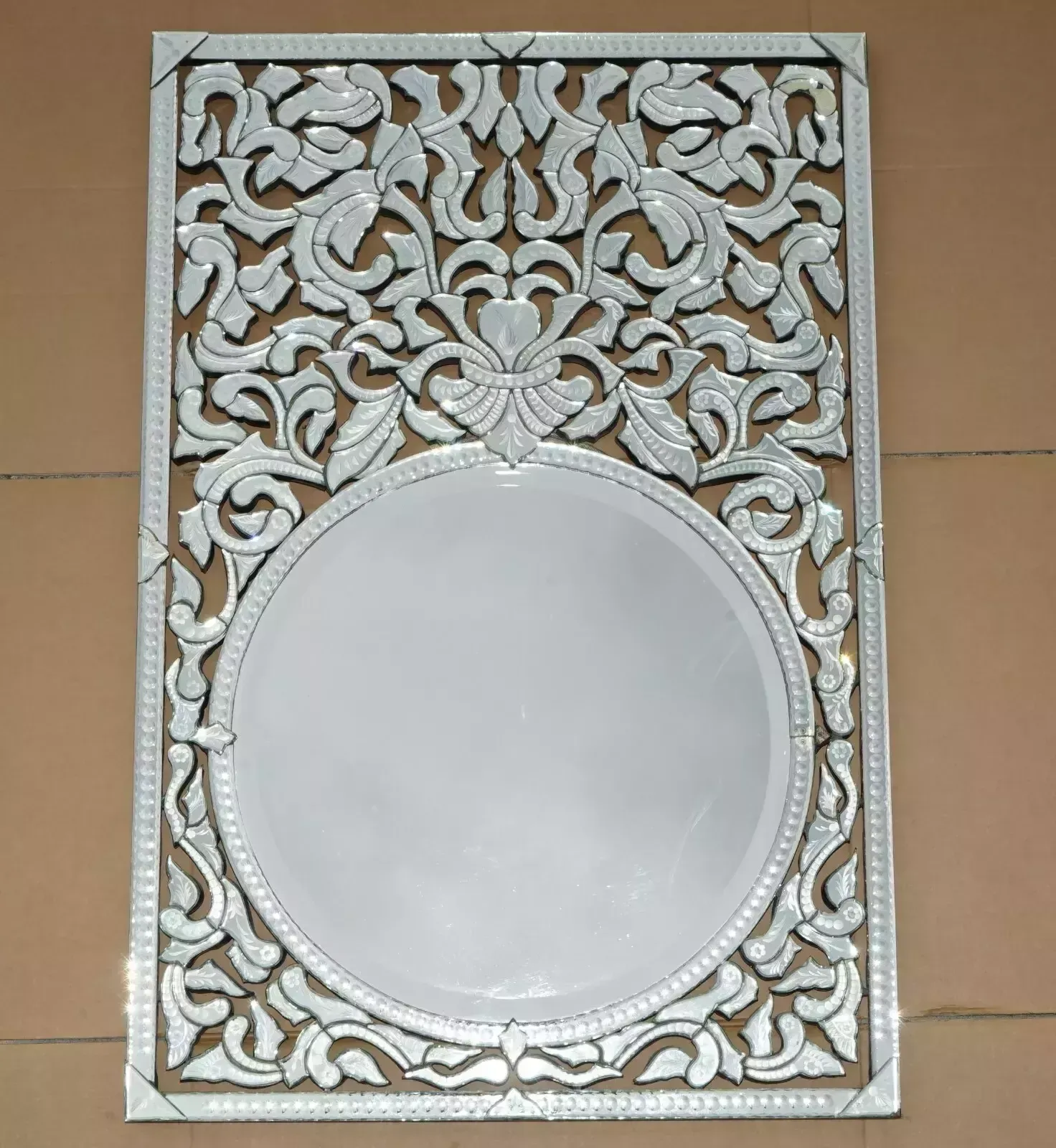 Stunning Antique Circa 1930's Venetian Trumeau Etched Fret Work Wall Mirror