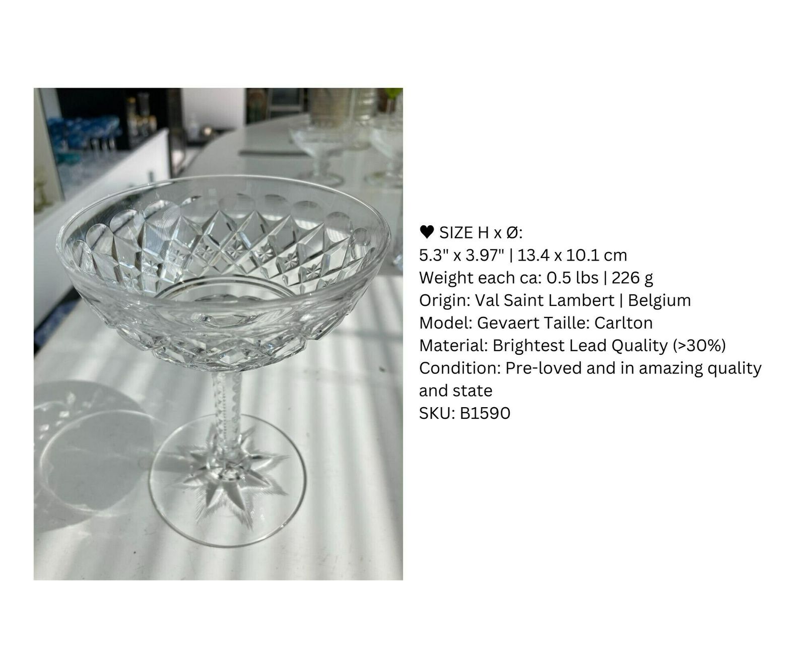 Kristallen Champagnecoupes | 2 Stuks | Val Saint Lambert | Model Gevaert Carlton | Jaren 1930 photo vintage