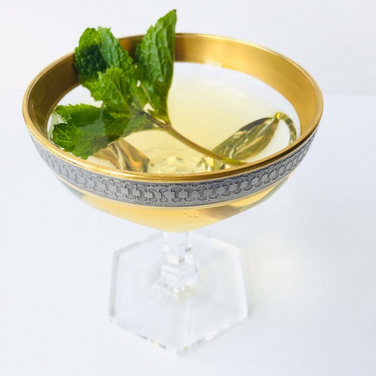 Crystal Heavy Cordial Glasses | 5pcs | Rare Titanium Trim | Lady Hamilton Style | Hexagon Foot photo 176.0