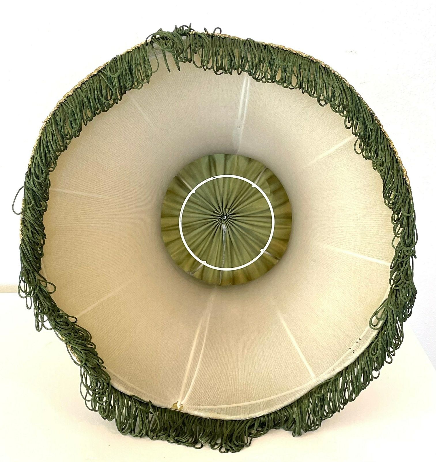 Majestic Danish Mid Century Vintage 1960s Solid Carved Wood Table Lamp With Gorgeous Green And Gold Fabric Shade In Elegant Design Details photo vintage
