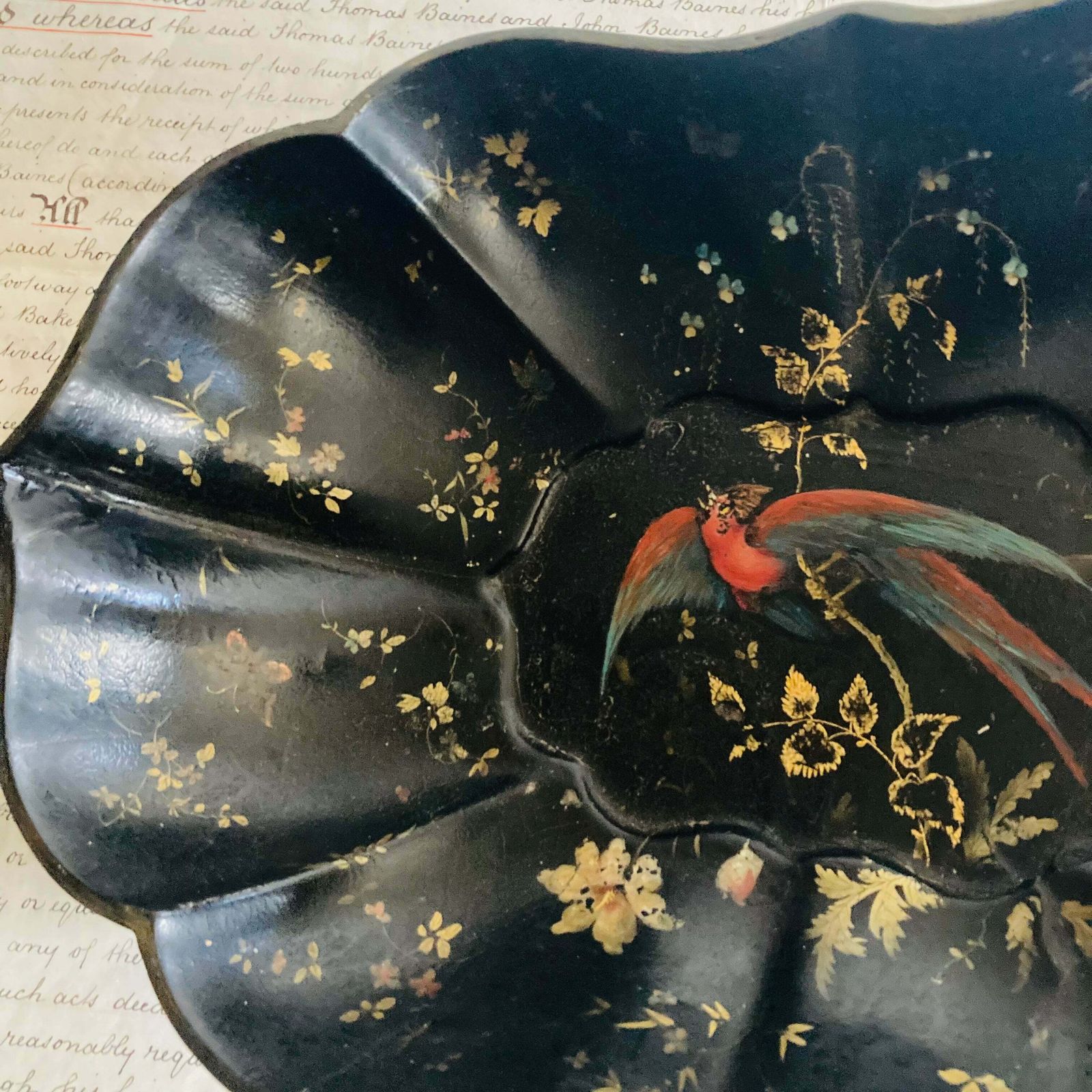 Antique Chinoiserie Papier Mache Bowl photo Home Decor