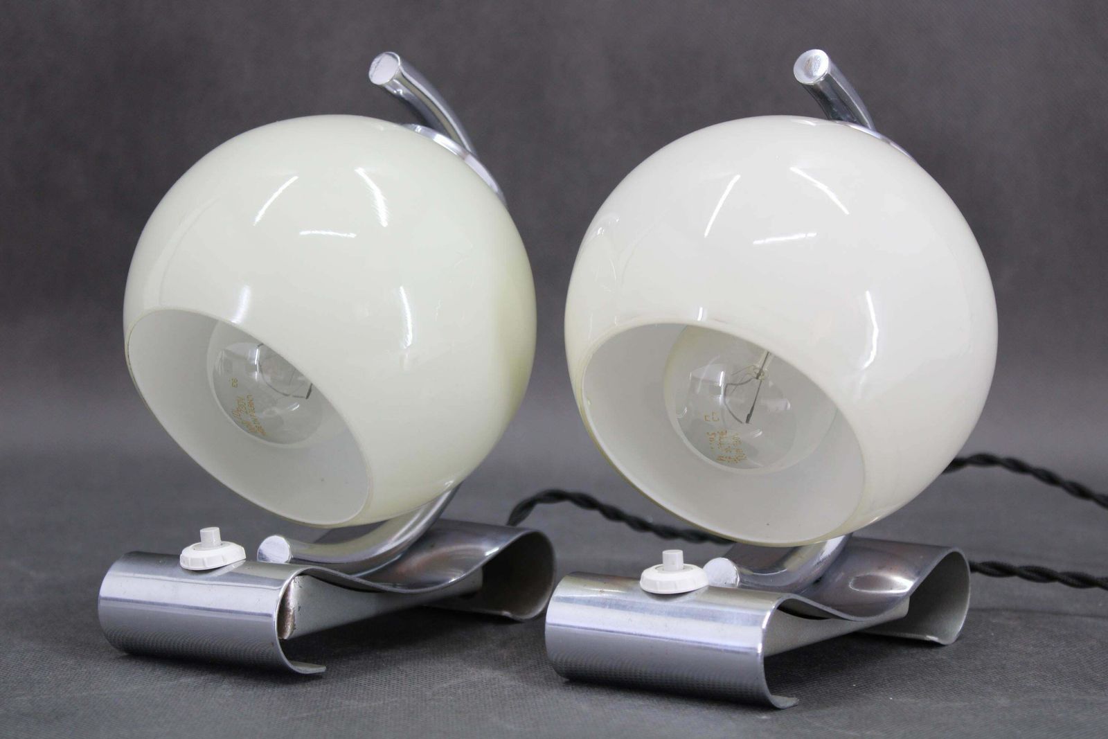 1930s Pair Of Art Deco Chrome Plated Table Lamps, Czechoslovakia photo furniture