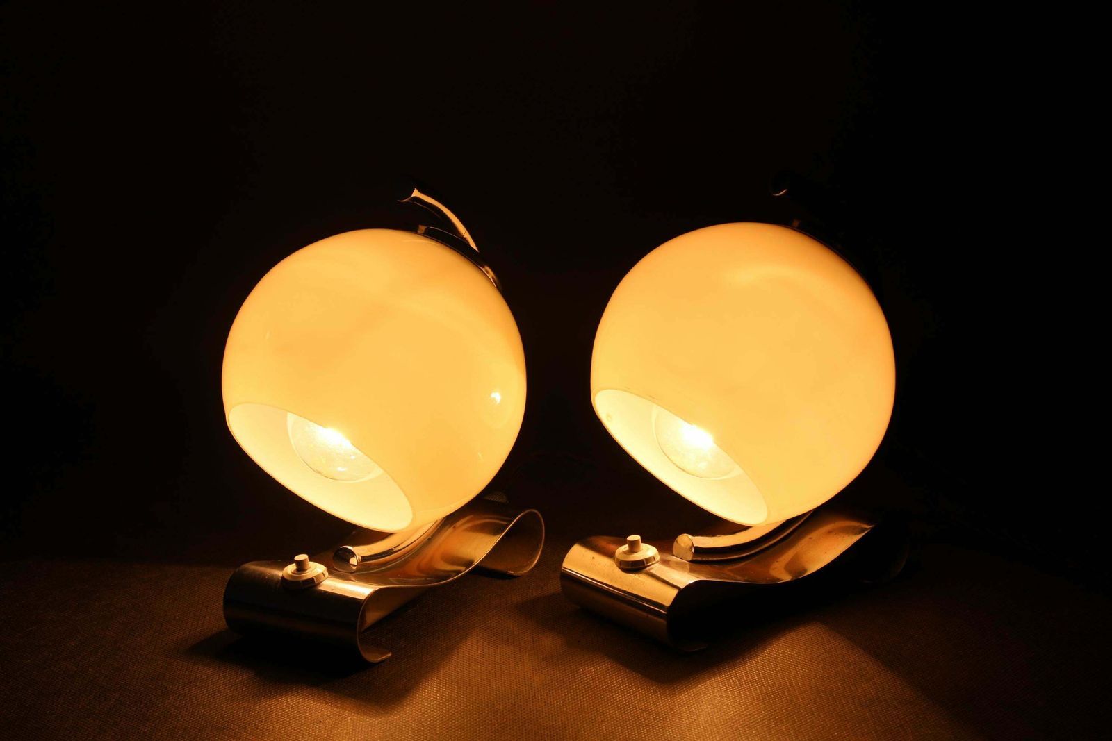 1930s Pair Of Art Deco Chrome Plated Table Lamps, Czechoslovakia photo vintage