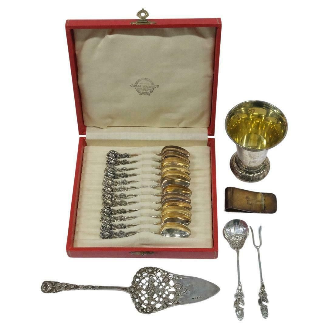 Exclusive Tea Coffee Spoons, 12pcs. Sterling Silver & Box Cake Spatula & Tongs.