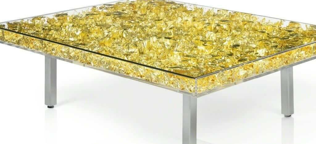 Table "Monogold™", 1961 Gold Leaf, Glass, Plexiglass, Wood And Steel