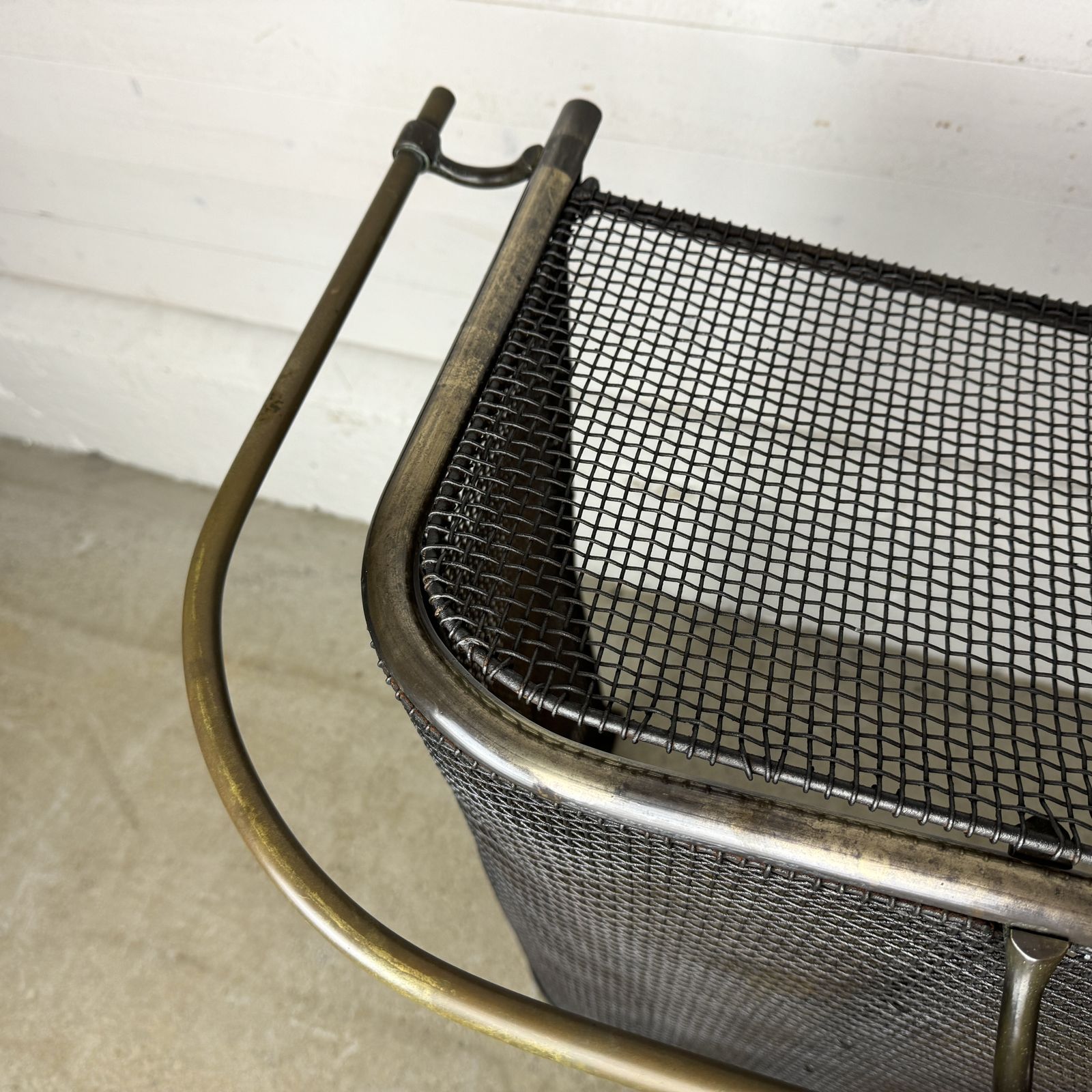 Victorian Iron Nursery Spark Guard With Brass Rail And Opening Top photo vintage