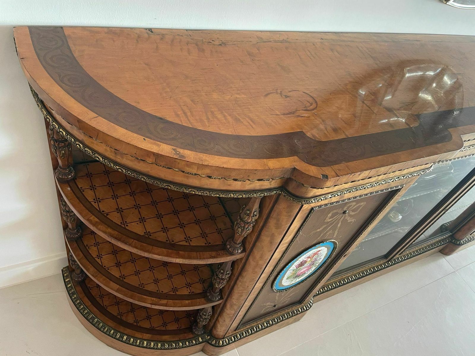 Magnificent Exhibition Quality Antique Extra Large Satinwood Inlaid And Ormolu Mounted Credenza photo Furniture