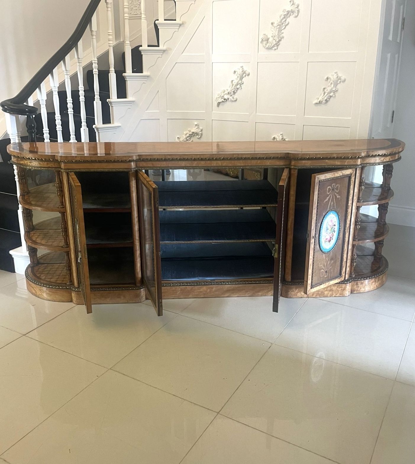 photo for sale Magnificent Exhibition Quality Antique Extra Large Satinwood Inlaid And Ormolu Mounted Credenza