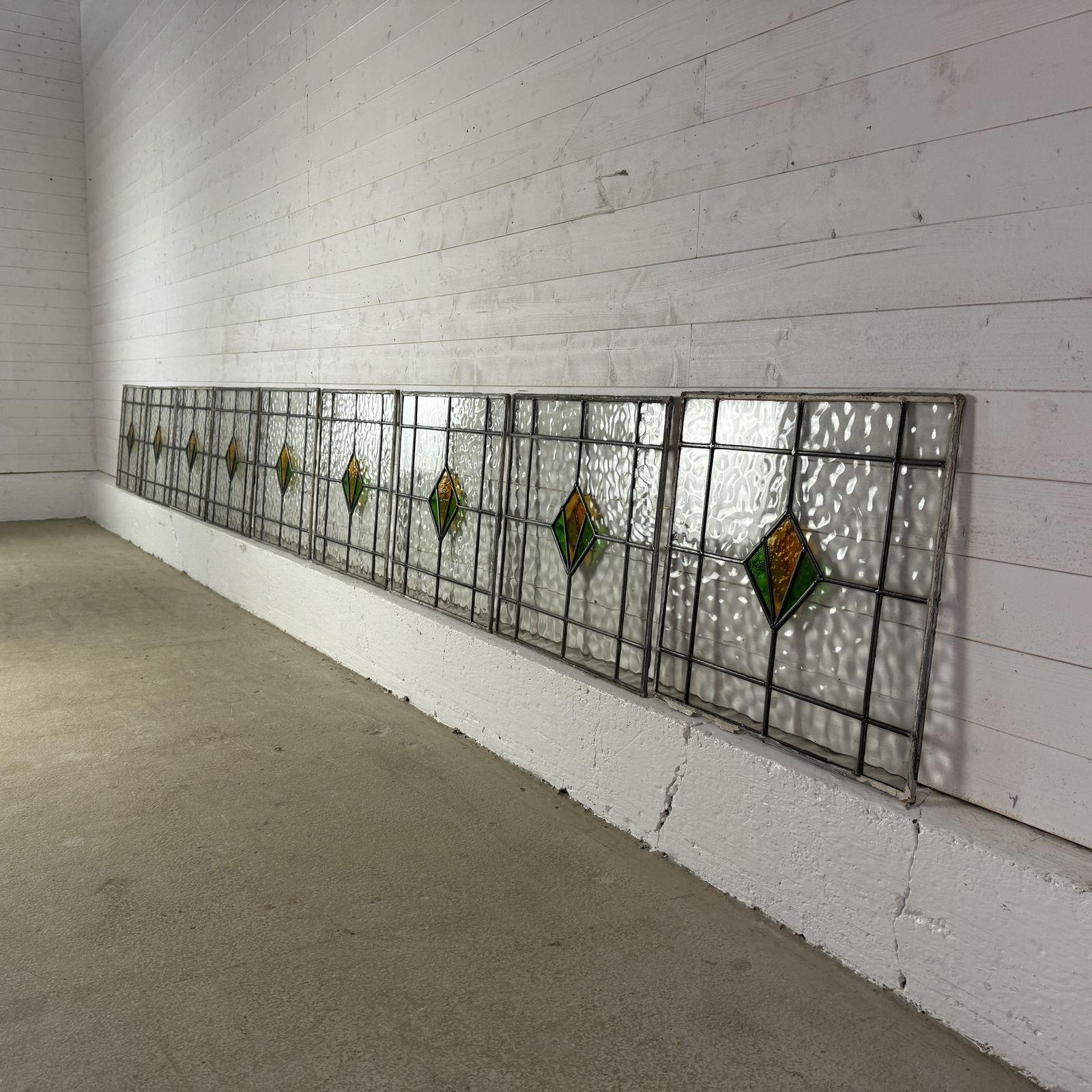 Set Of 9 Reclaimed 1930s Deco Windows Leaded Lights With Coloured Glass photo furniture