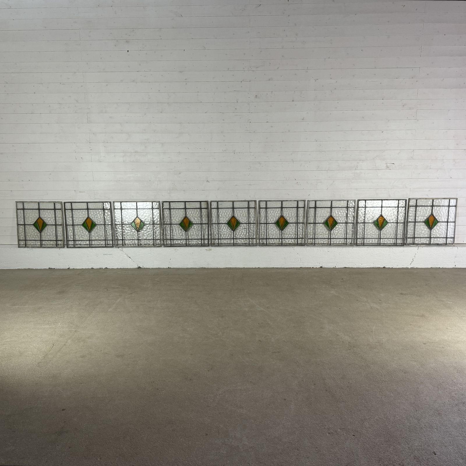 Set Of 9 Reclaimed 1930s Deco Windows Leaded Lights With Coloured Glass photo for sale