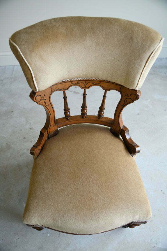 Furniture Victorian Upholstered Oak Occasional Chair photo