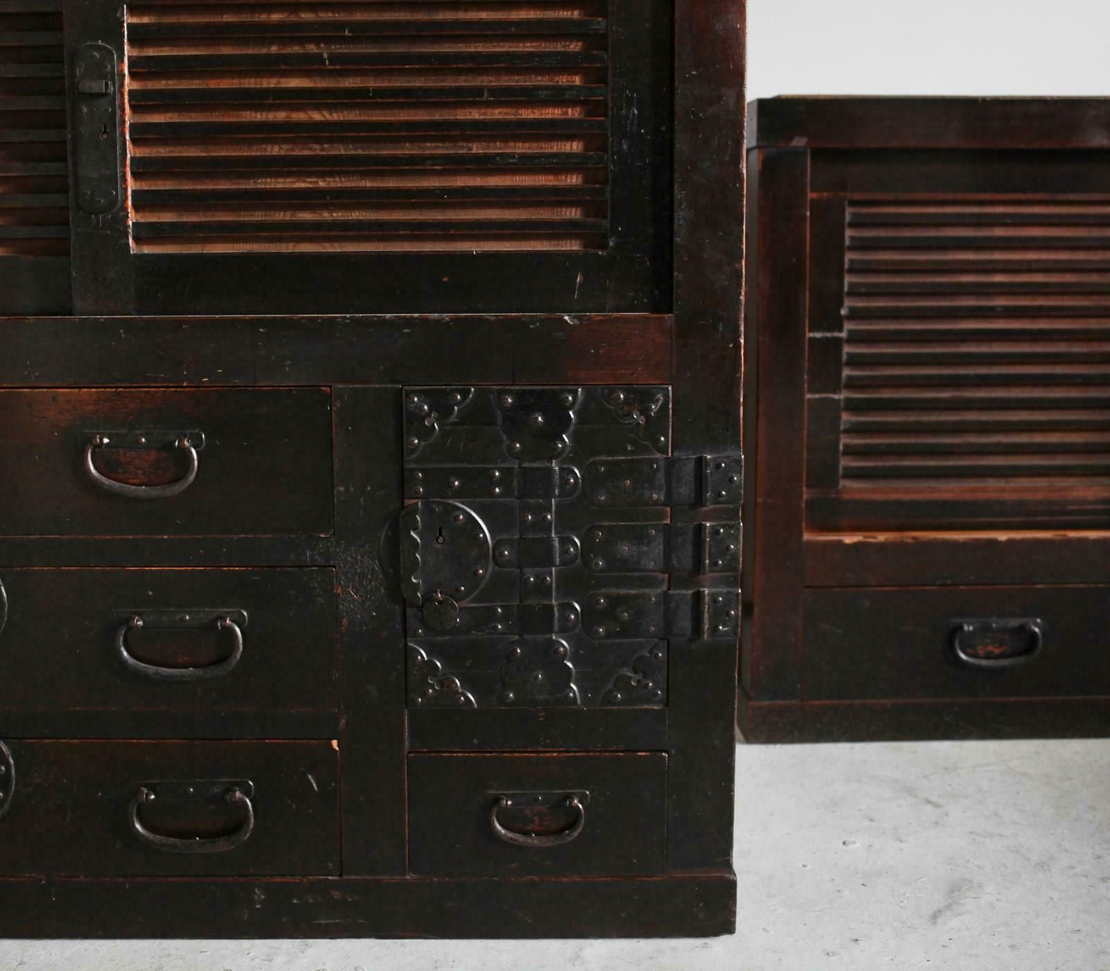 photo for sale Large Two Section Late Edo Period Japanese Tansu Cabinet