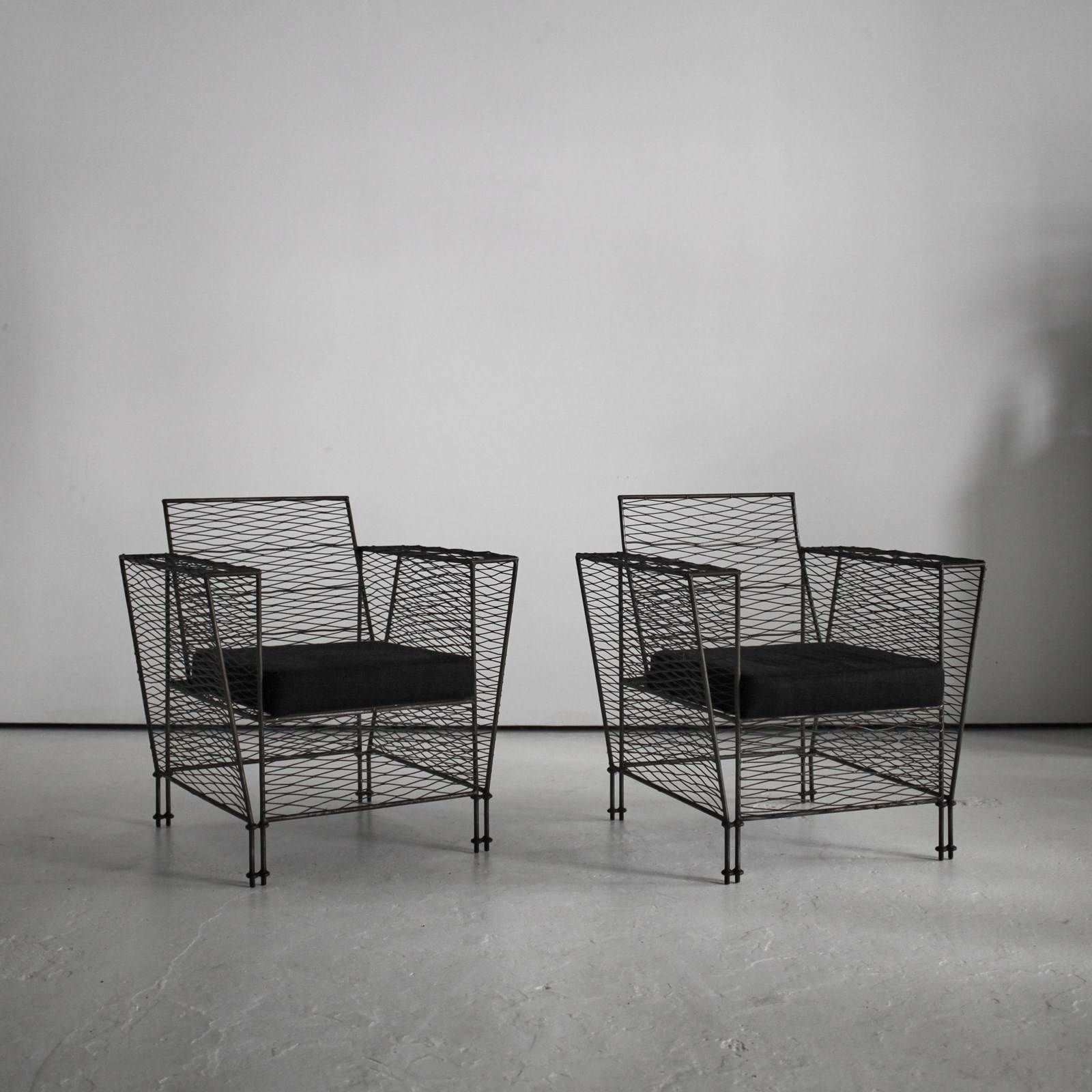 Pair Of French Modernist Metal Upholstered Armchairs photo furniture