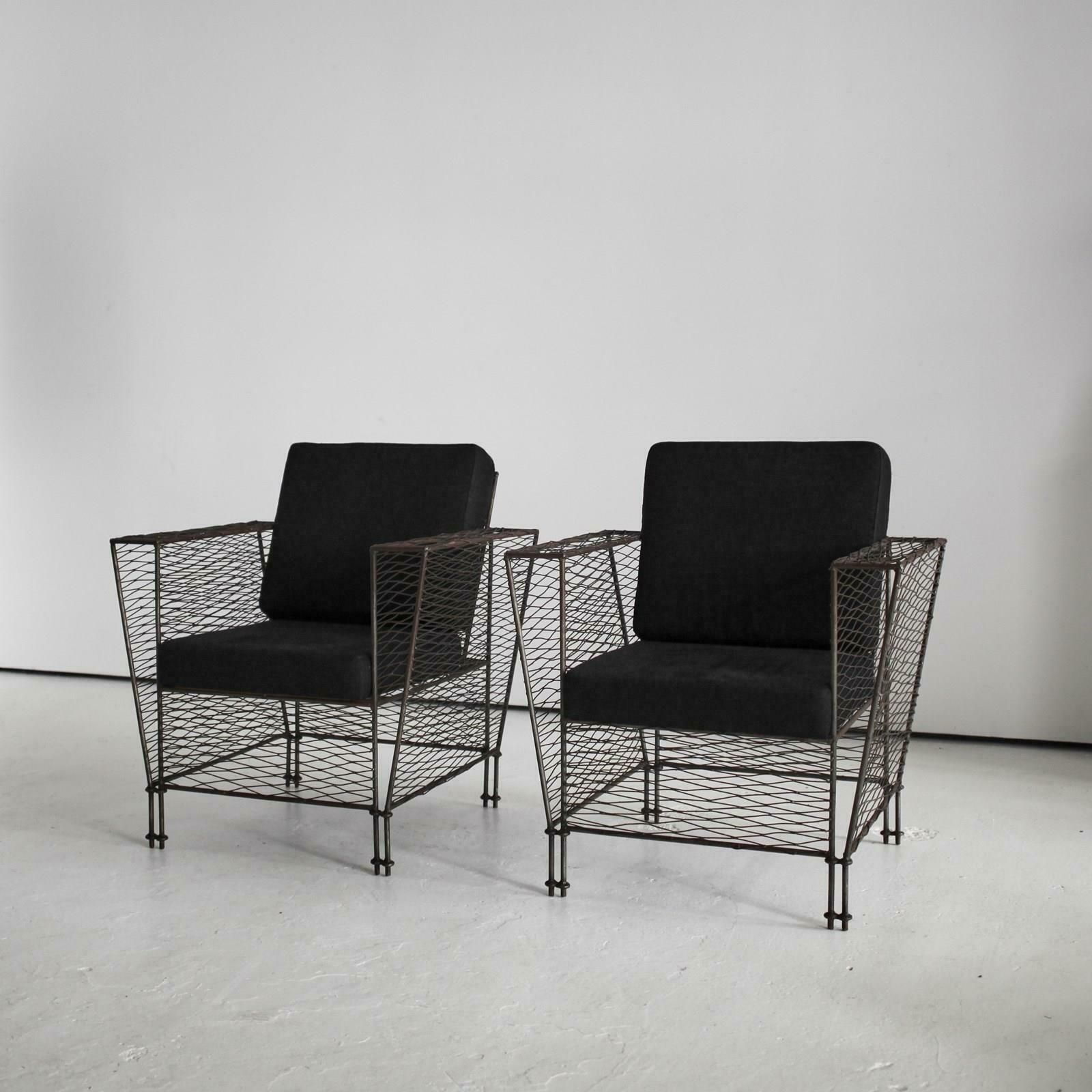 Pair Of French Modernist Metal Upholstered Armchairs photo buy