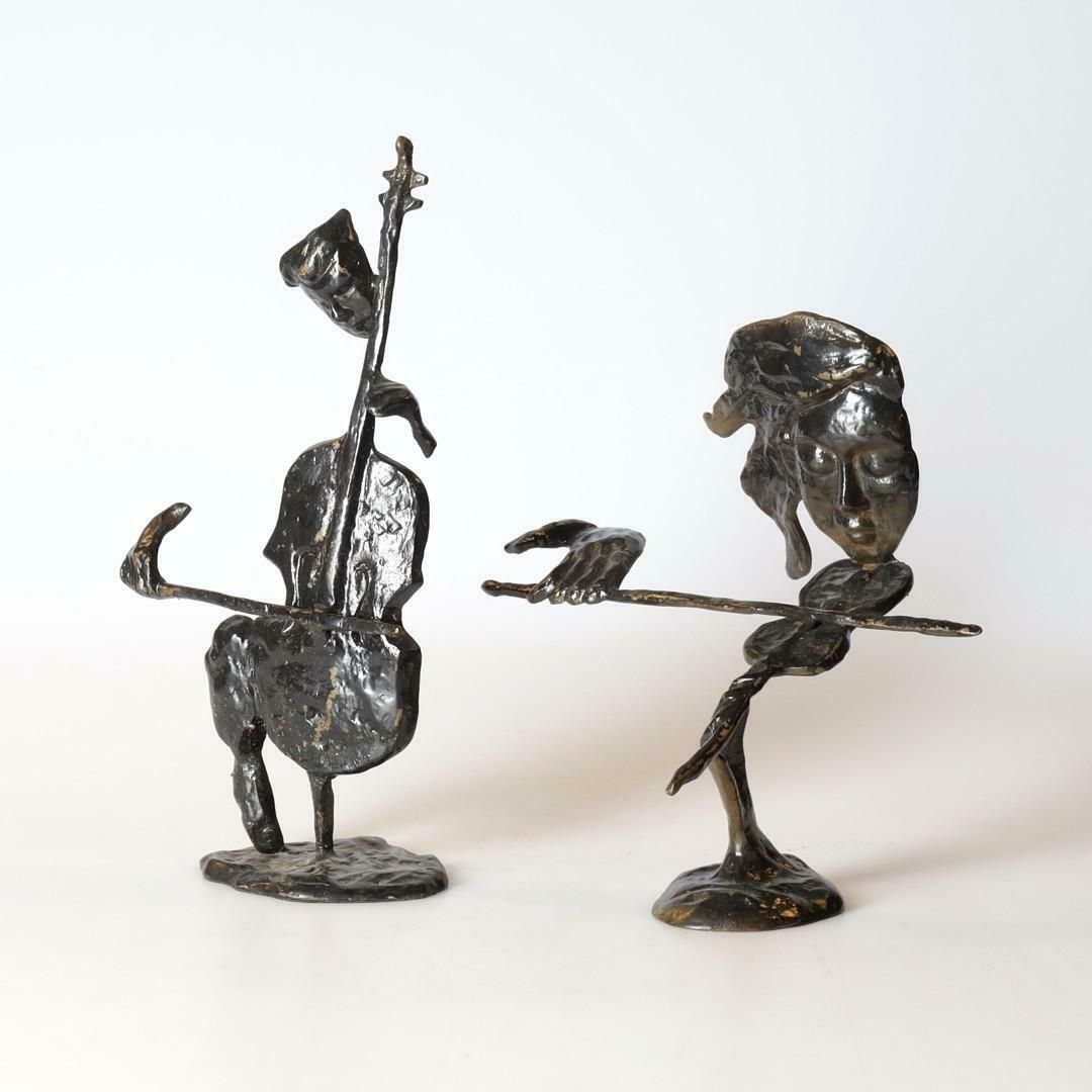 650.0 A Couple Of Antique Decorative Figurine Two Metal Musician Sculptures Home Decor photo