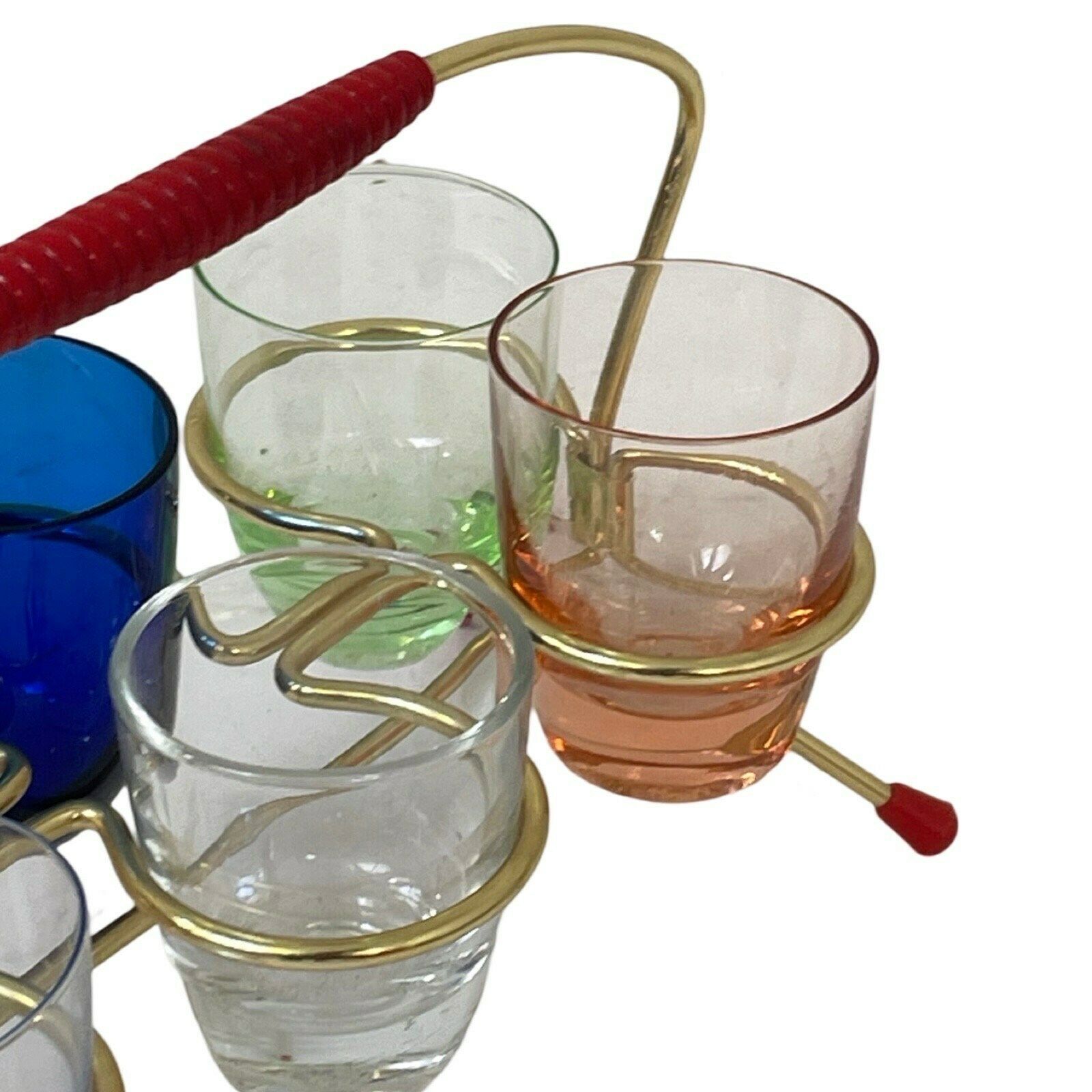 Approx. 1950's   Germany   Set Of Shot (Schnapps) Glasses And Holder   Multi Colored photo 50.0