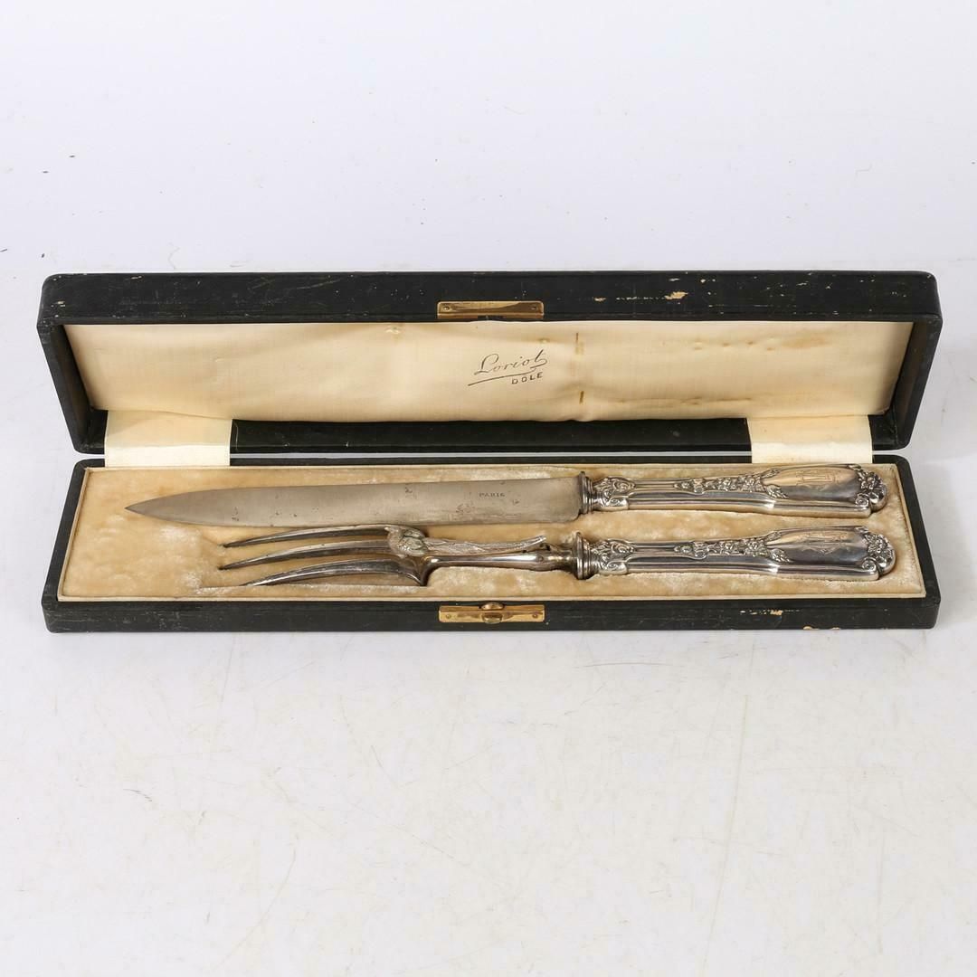 French Silver Carving Knife Exclusive Royal Cutlery Sterling Silver Fork & Knife photo vinterior