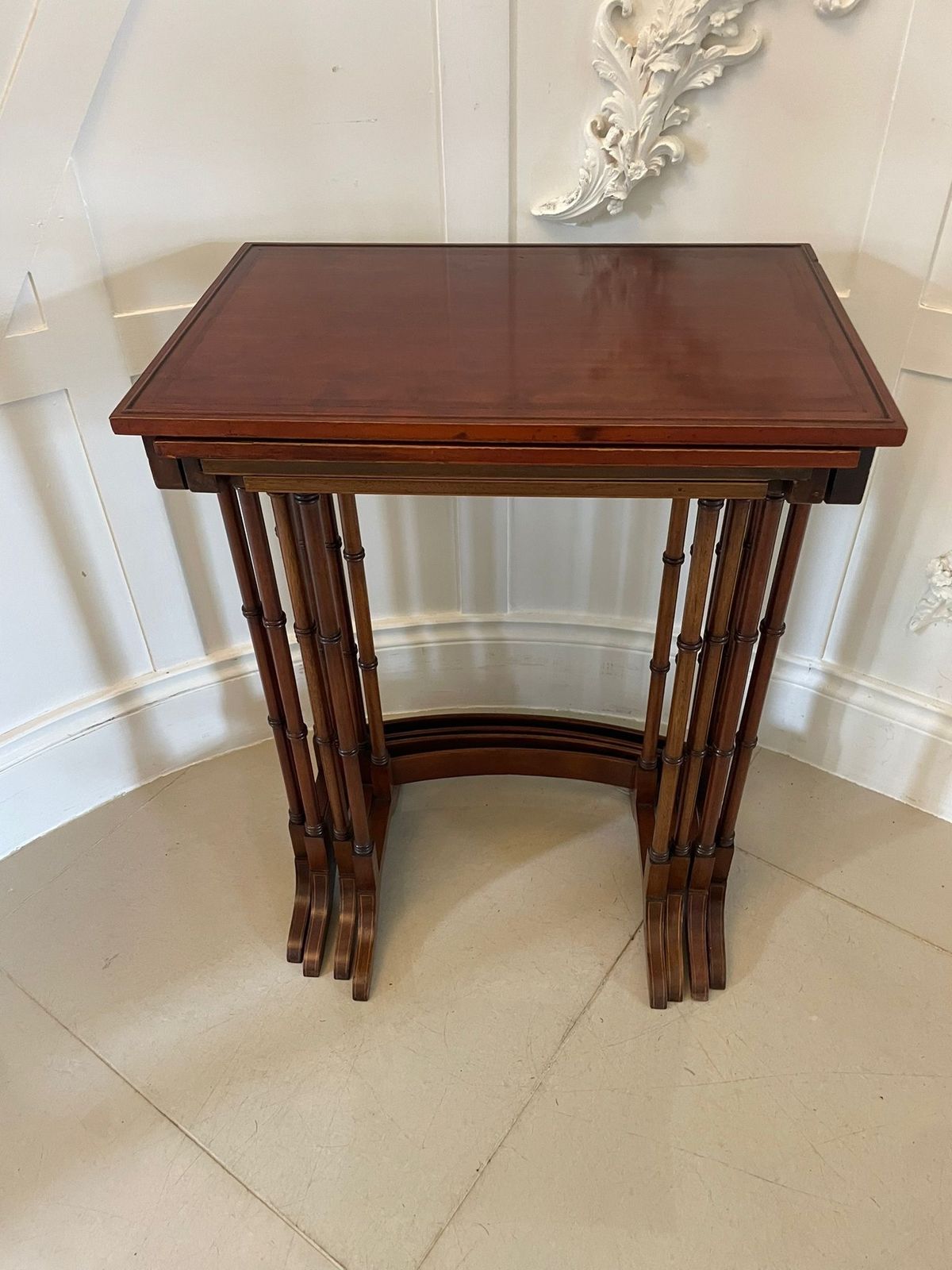 Superb Quality Antique Early 20th Century Mahogany Inlaid Quartetto Nest Of Tables photo Furniture