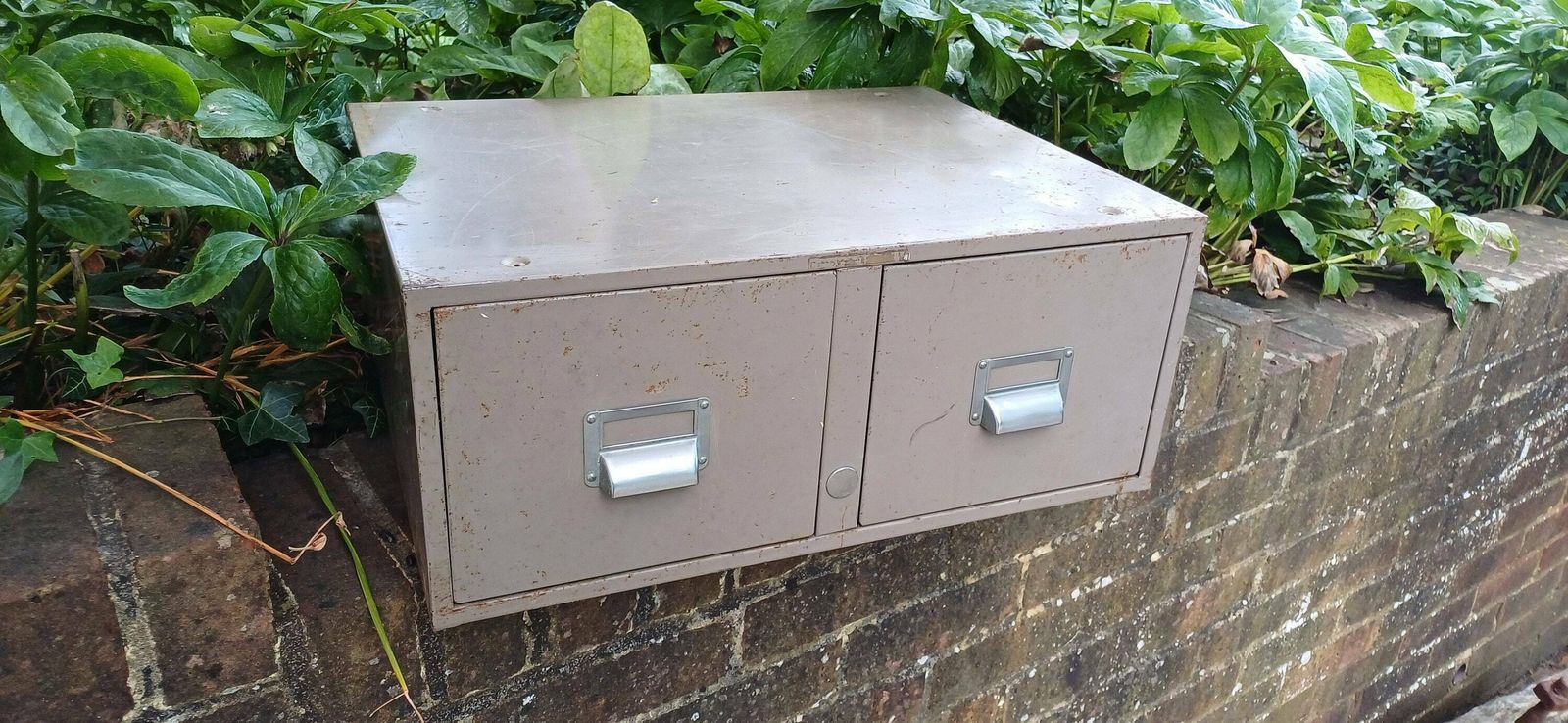 Large Pair Of Grey Vintage Metal Filing Drawers With Adjustable Dividers.