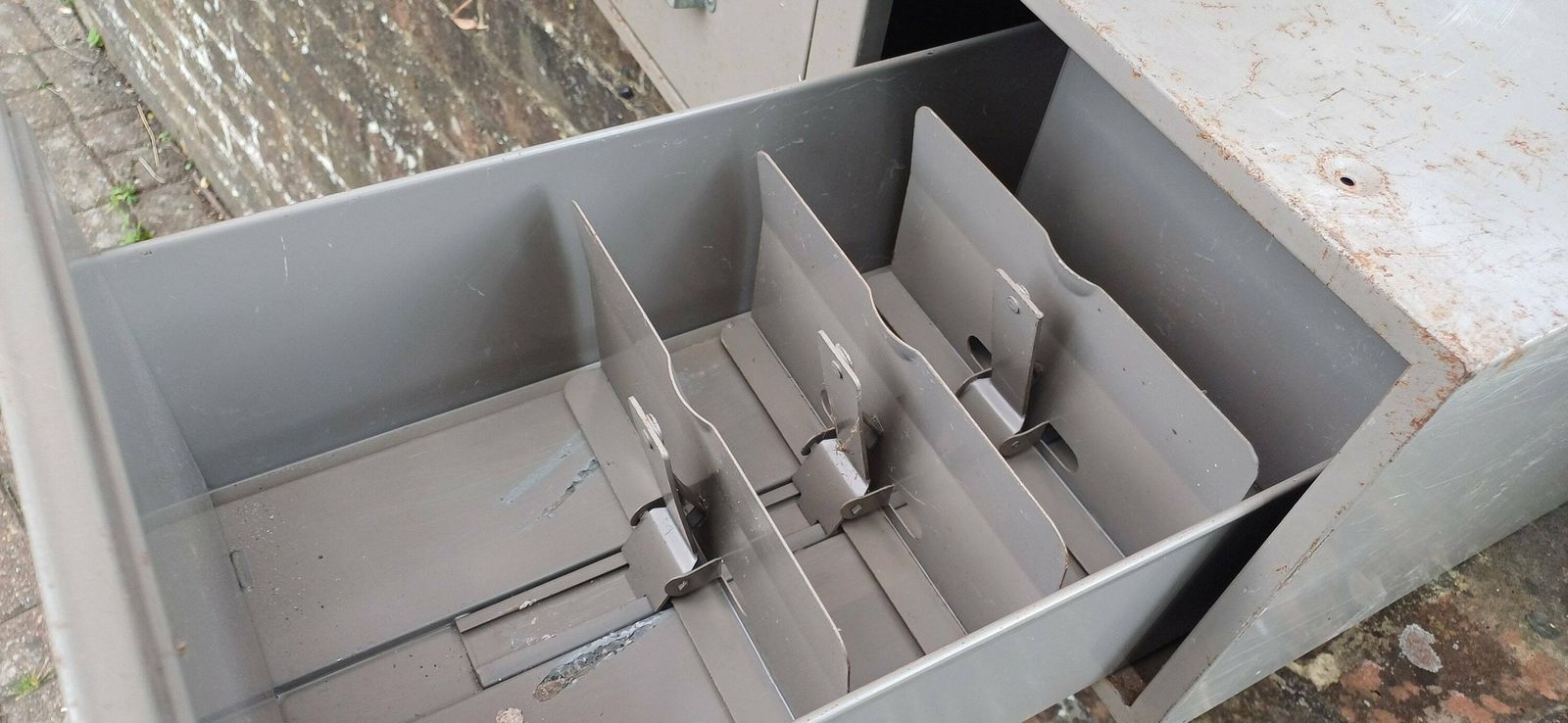 Large Pair Of Grey Vintage Metal Filing Drawers With Adjustable Dividers. photo vinterior