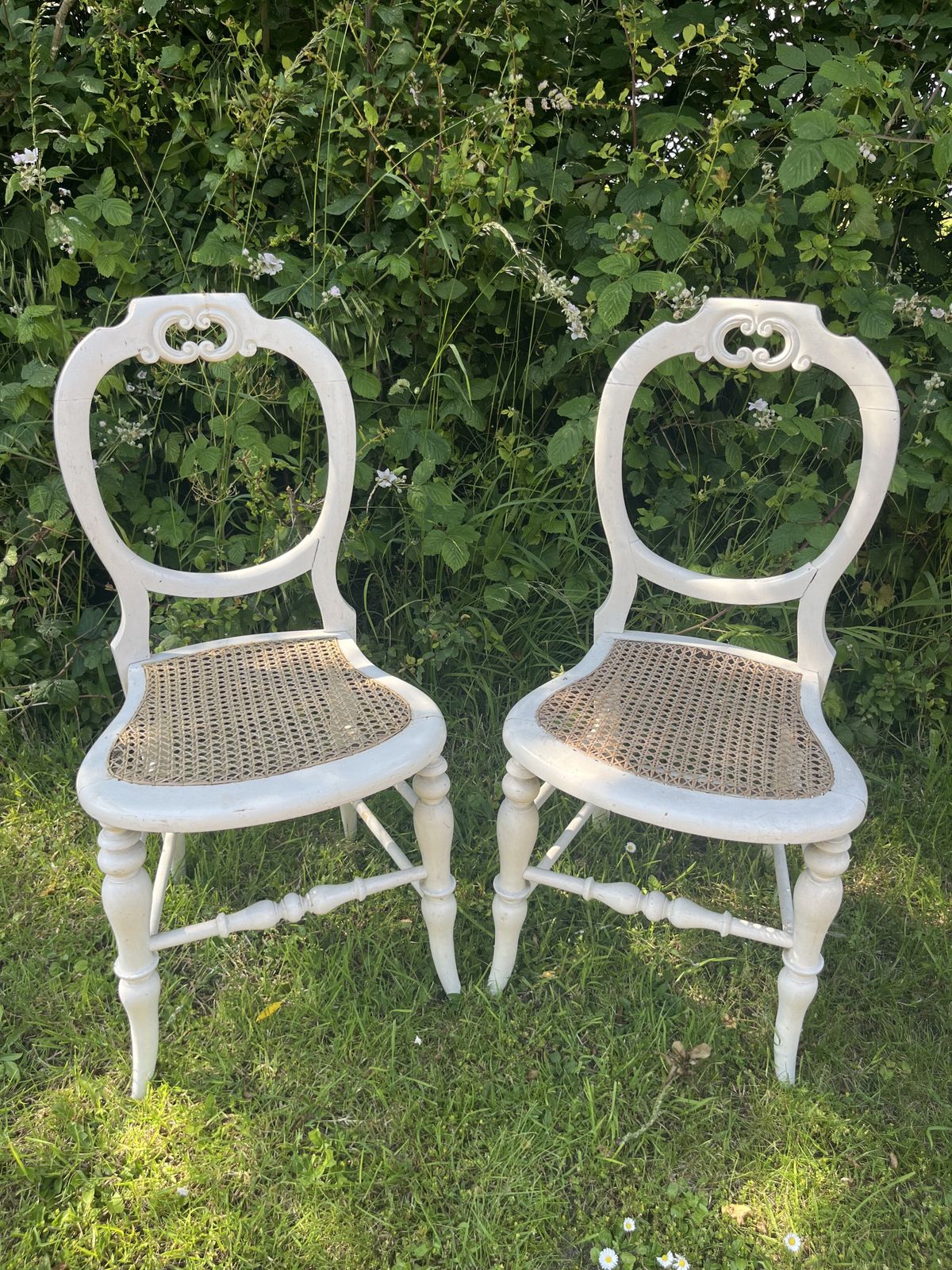 Pair Of Pretty White Painted 19th Century Chairs With Cane  Seats photo 50.0