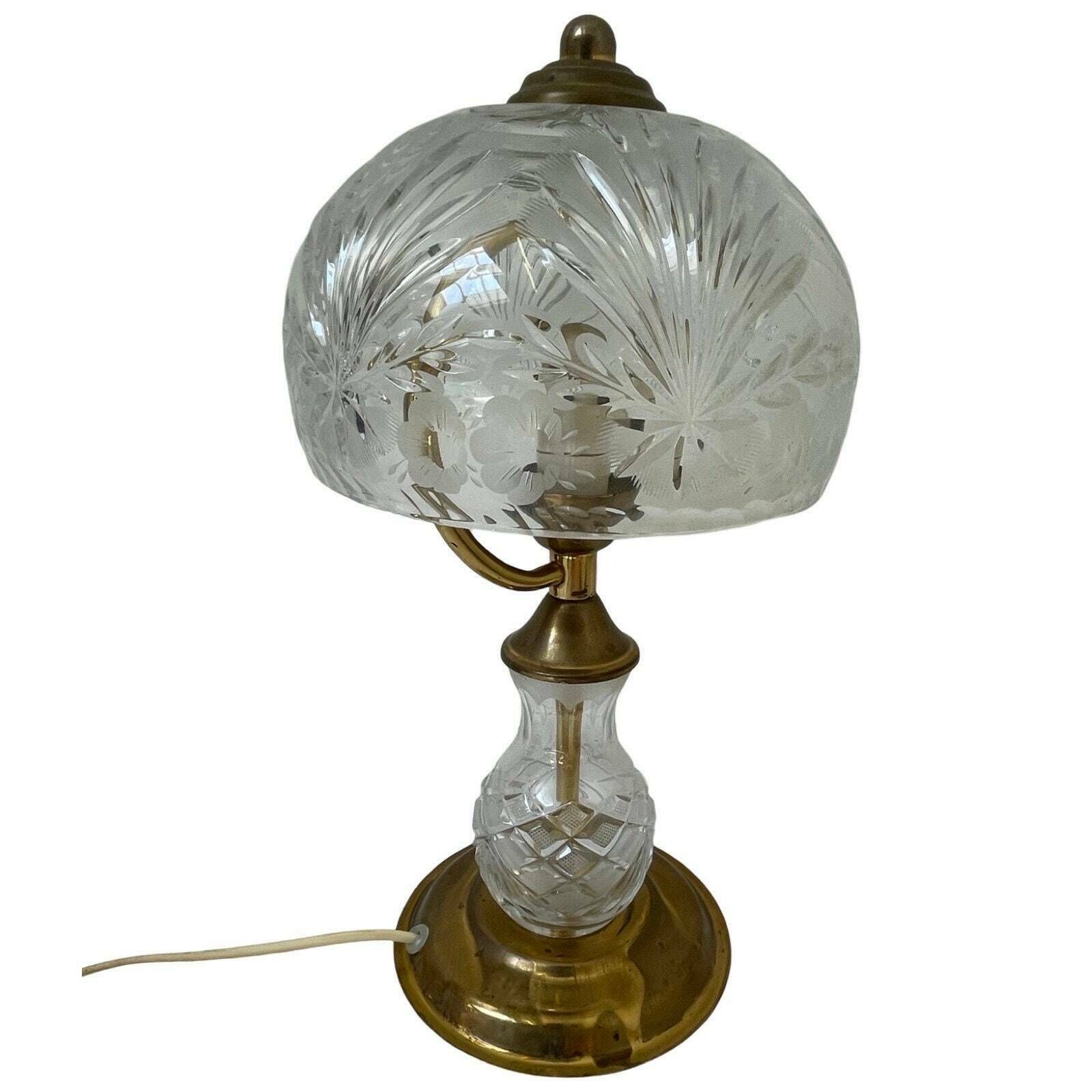 Vintage / Hollywood Regency   Crystal Glass Table Lamp With Brass Base   In Great Condition photo 174.0