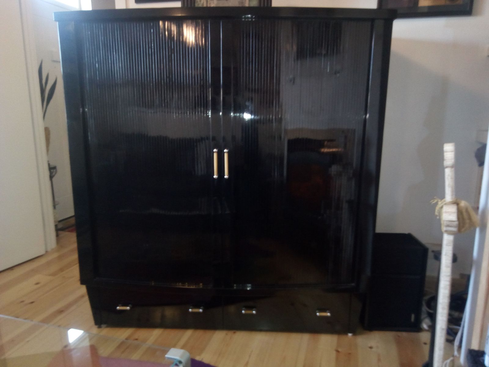 Vintage Vinyl Record Cabinet   Piano Black